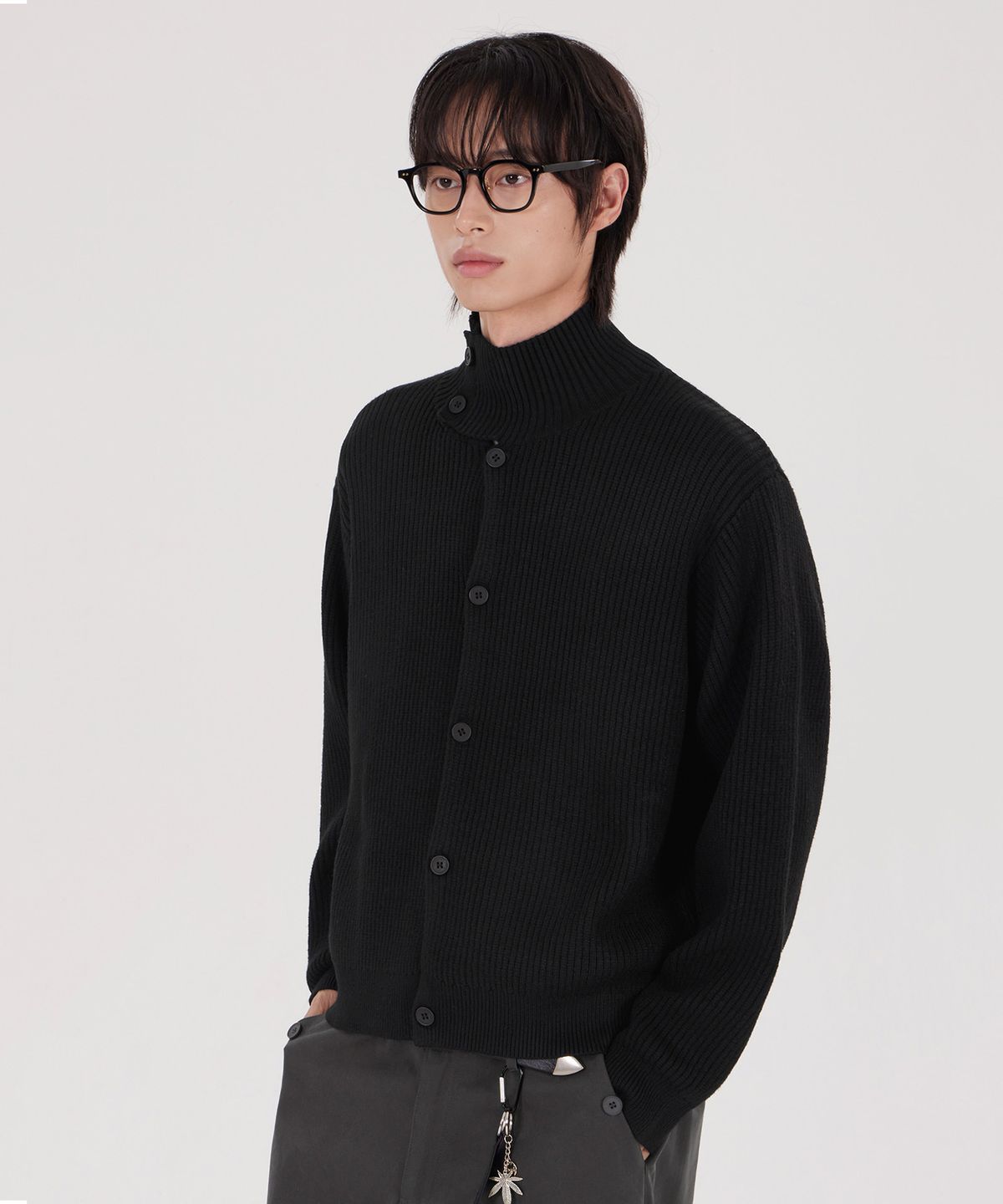 굿라이프웍스(GLW) [unisex] 하이넥 버튼 니트 가디건 블랙