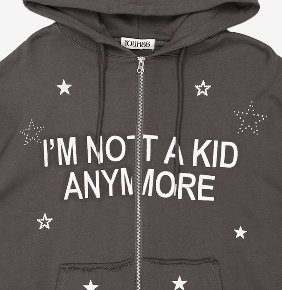 유희(YOUHEE) NOT A KID HOOD ZIP-UP CHARCOAL FREE