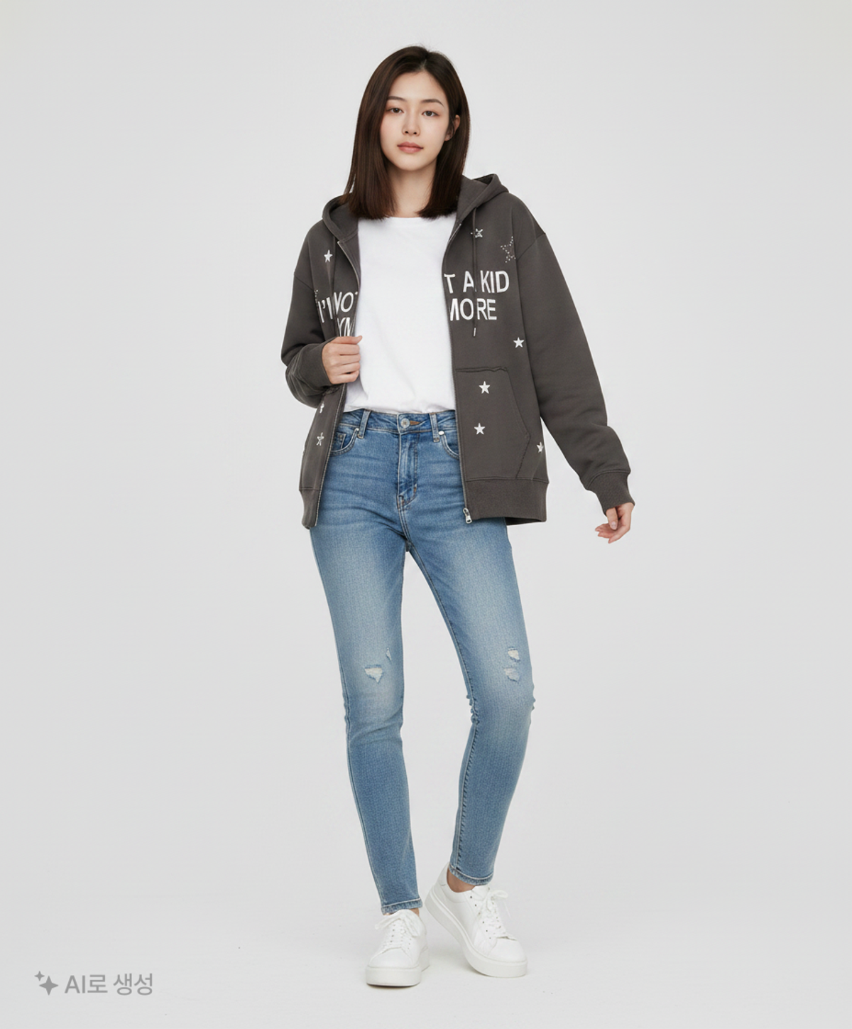 유희(YOUHEE) NOT A KID HOOD ZIP-UP CHARCOAL FREE
