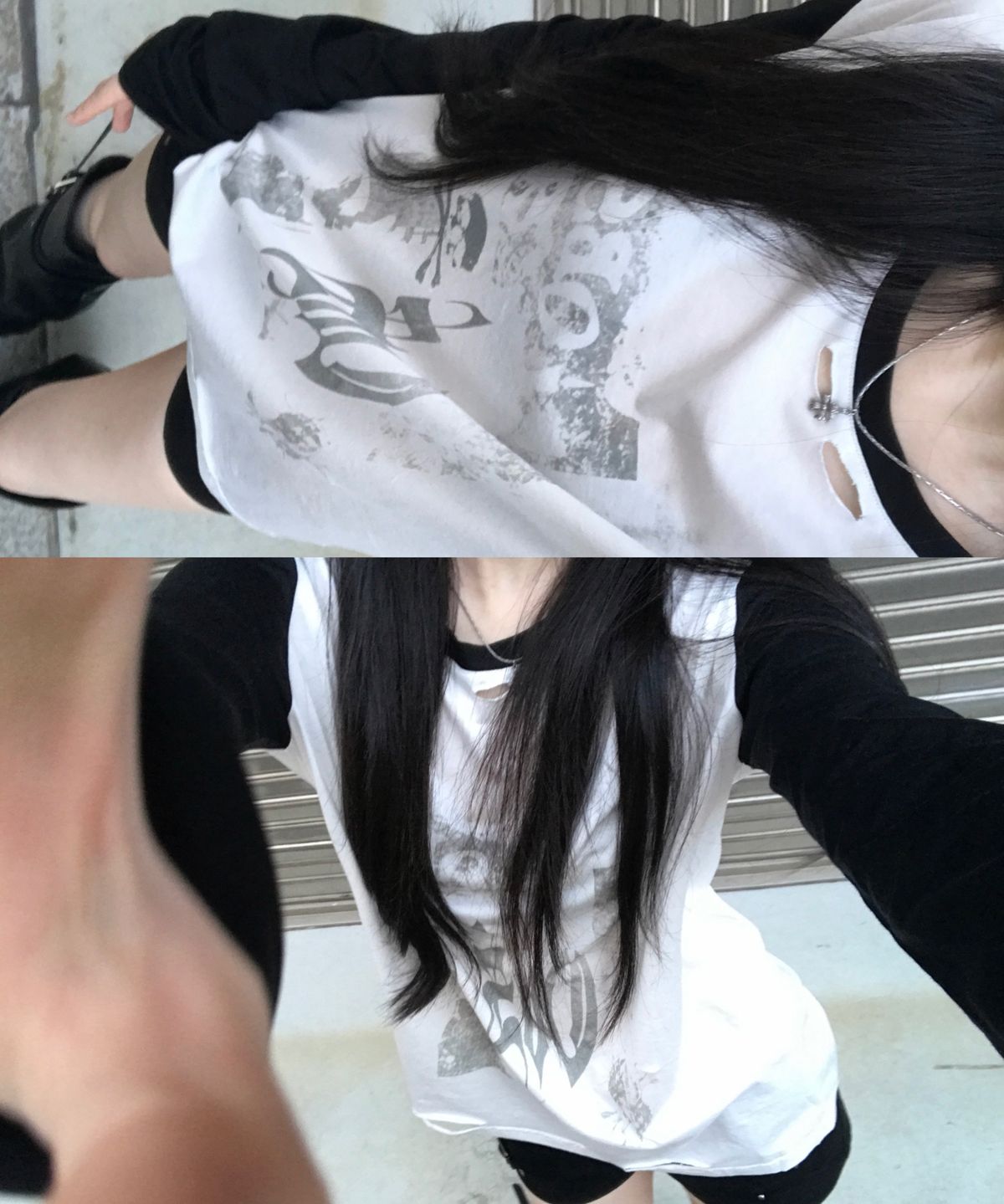 리버뉴스(LIBERALNEWS) DRAWN BLADE SKULL Fake-Layer LS Tee