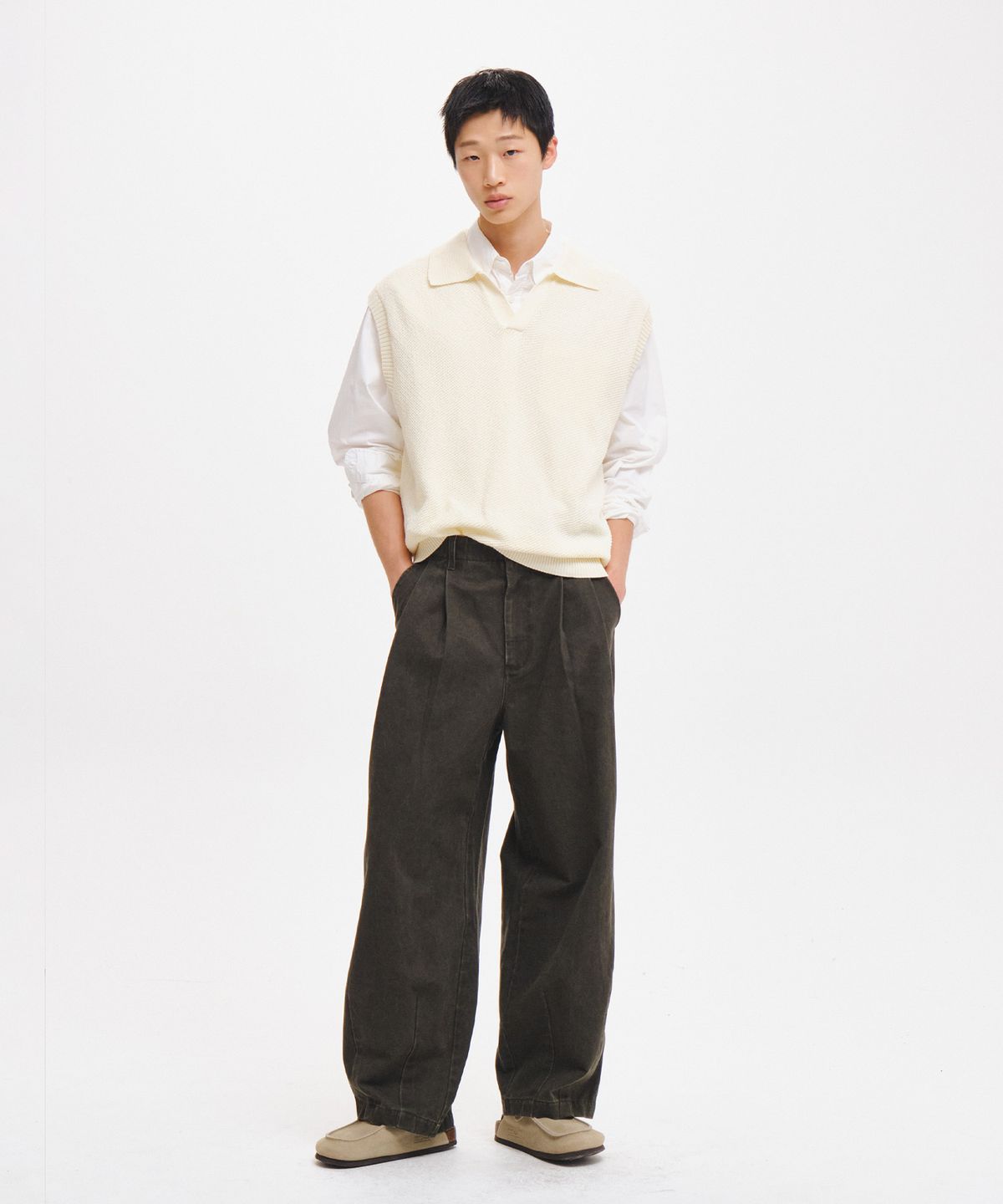 제너럴아이디어(GENERALIDEA) MAN 워싱 와이드 벌룬 팬츠 [KHAKI] / GF3MPT002