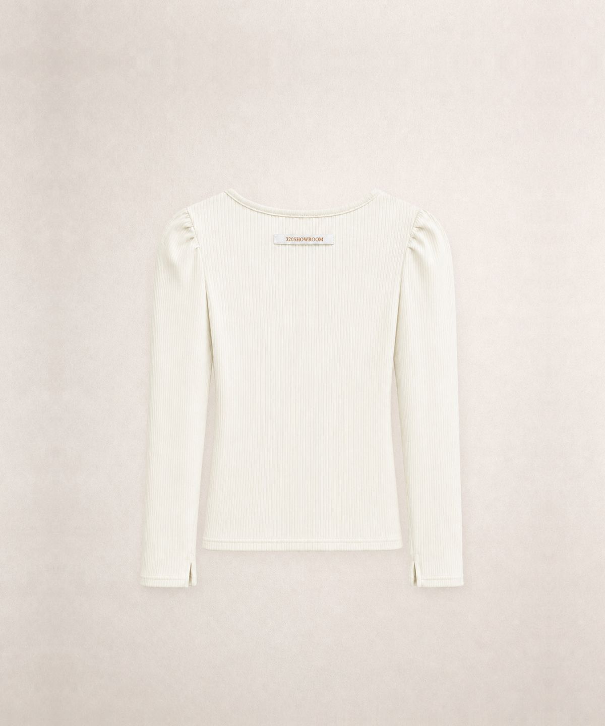 320쇼룸(320SHOWROOM) Scoop Neck Puff Sleeve Ribbed Top Ivory