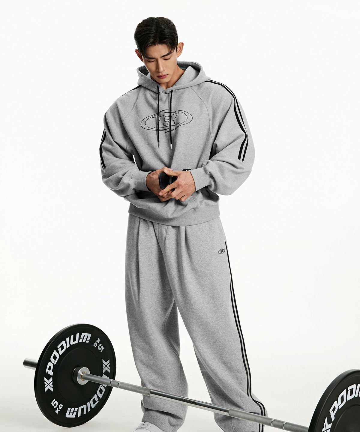 본투윈(BORN TO WIN) CHROME B TRACK LINE MAXI WIDE PANTS [MELANGE GREY]