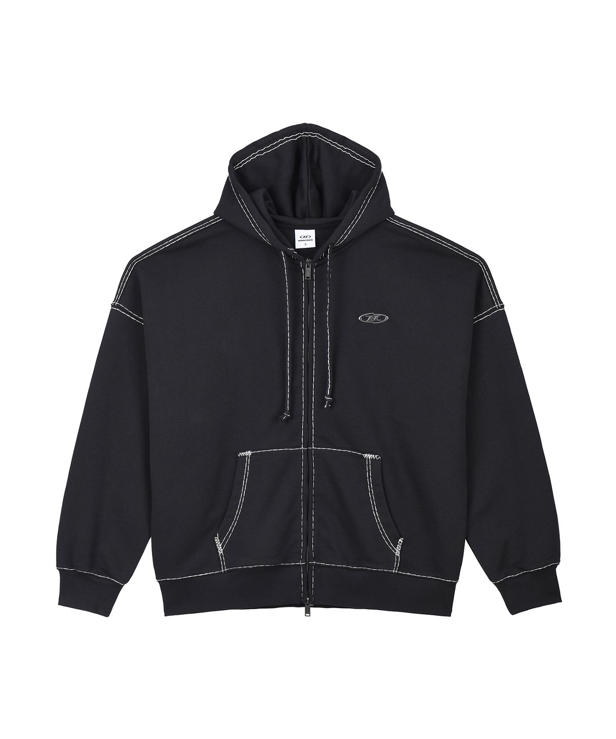 본투윈(BORN TO WIN) CHROME B BOLD LINE HOODIE ZIP-UP [WASHED BLACK]