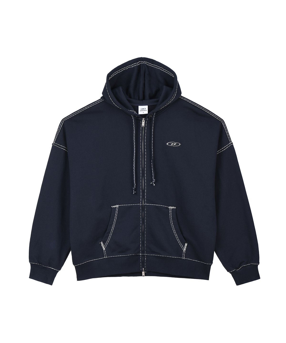 본투윈(BORN TO WIN) CHROME B BOLD LINE HOODIE ZIP-UP [WASHED NAVY]