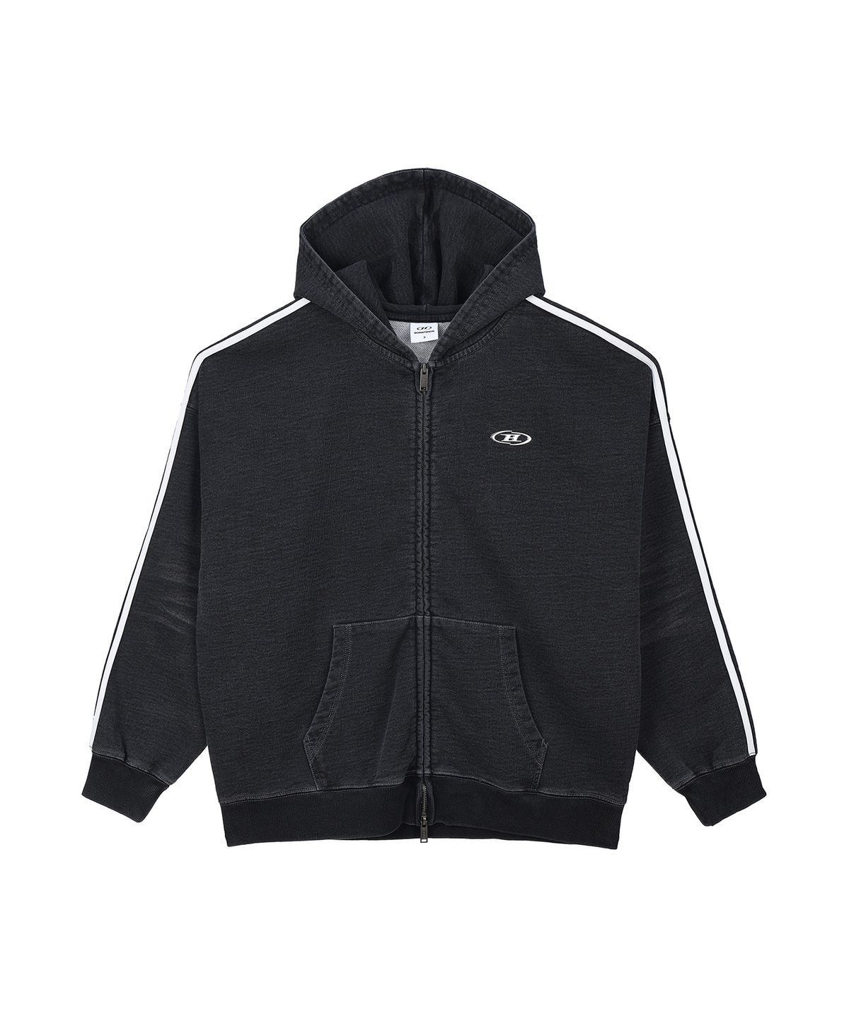 본투윈(BORN TO WIN) DENIM LIKE TRACK LINE HOODIE ZIP-UP [BLACK DENIM]