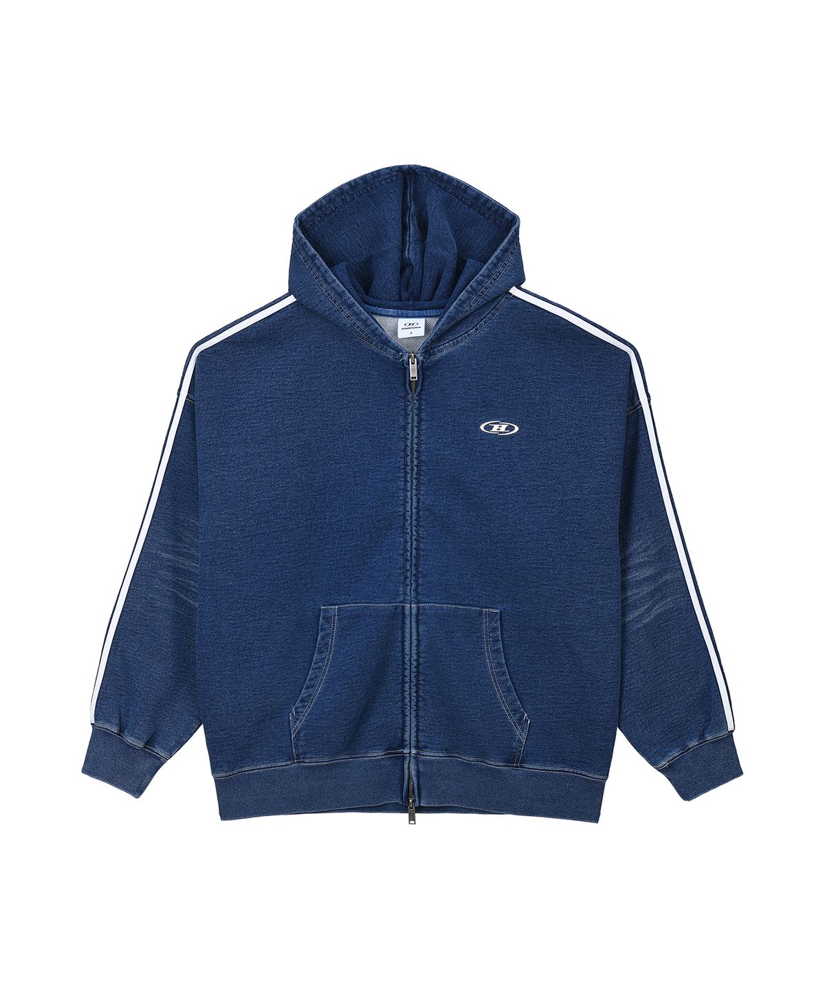 본투윈(BORN TO WIN) DENIM LIKE TRACK LINE HOODIE ZIP-UP [MID DENIM]