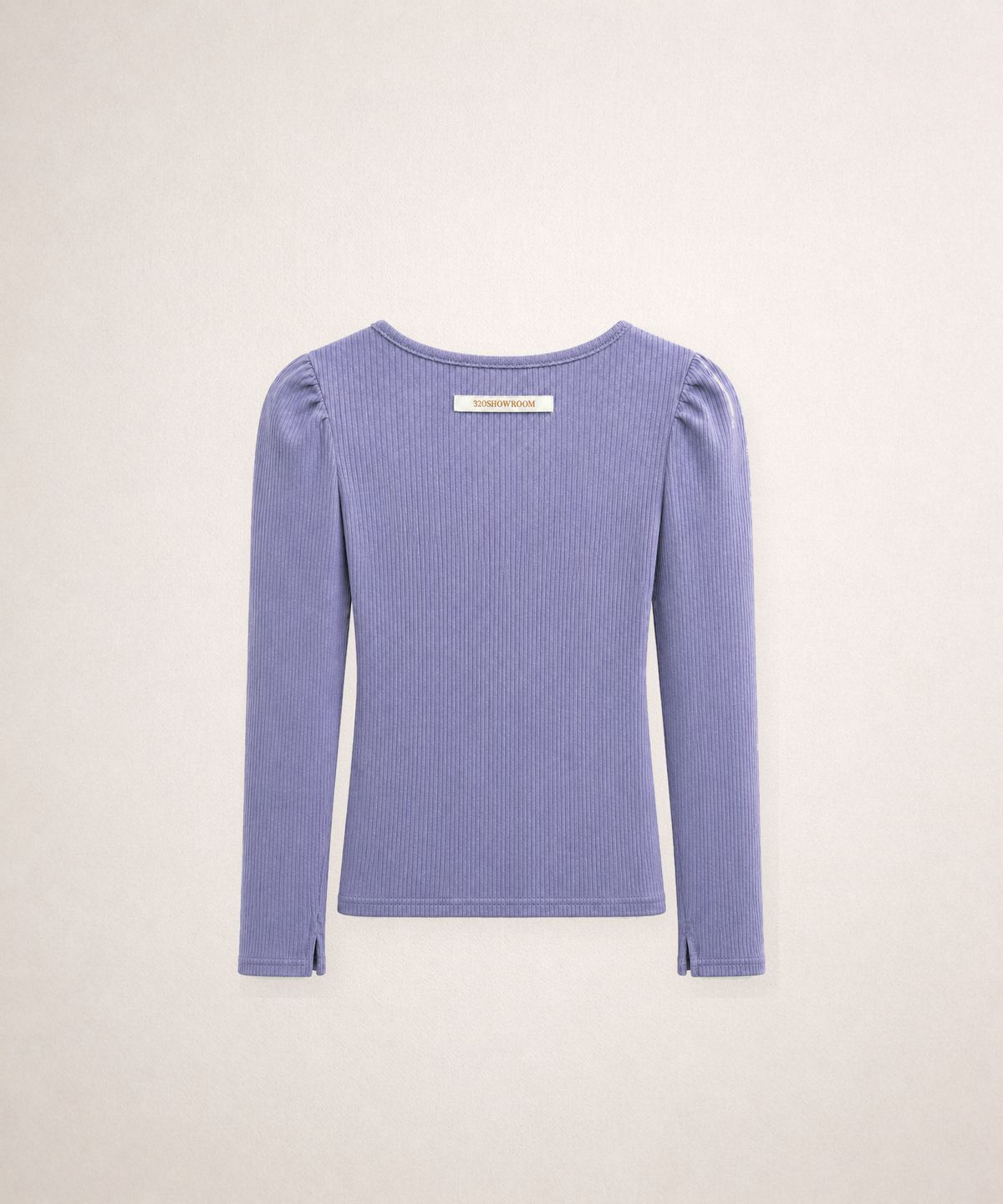 320쇼룸(320SHOWROOM) Scoop Neck Puff Sleeve Ribbed Top Purple