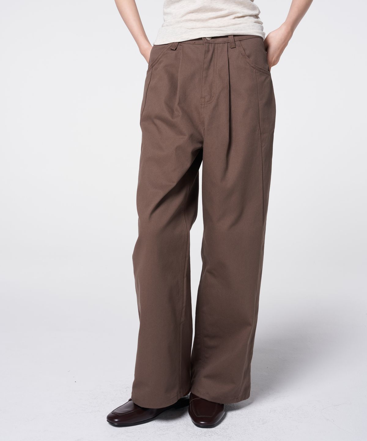 320쇼룸(320SHOWROOM) Panel Seam Semi Balloon Cotton Pants Brown