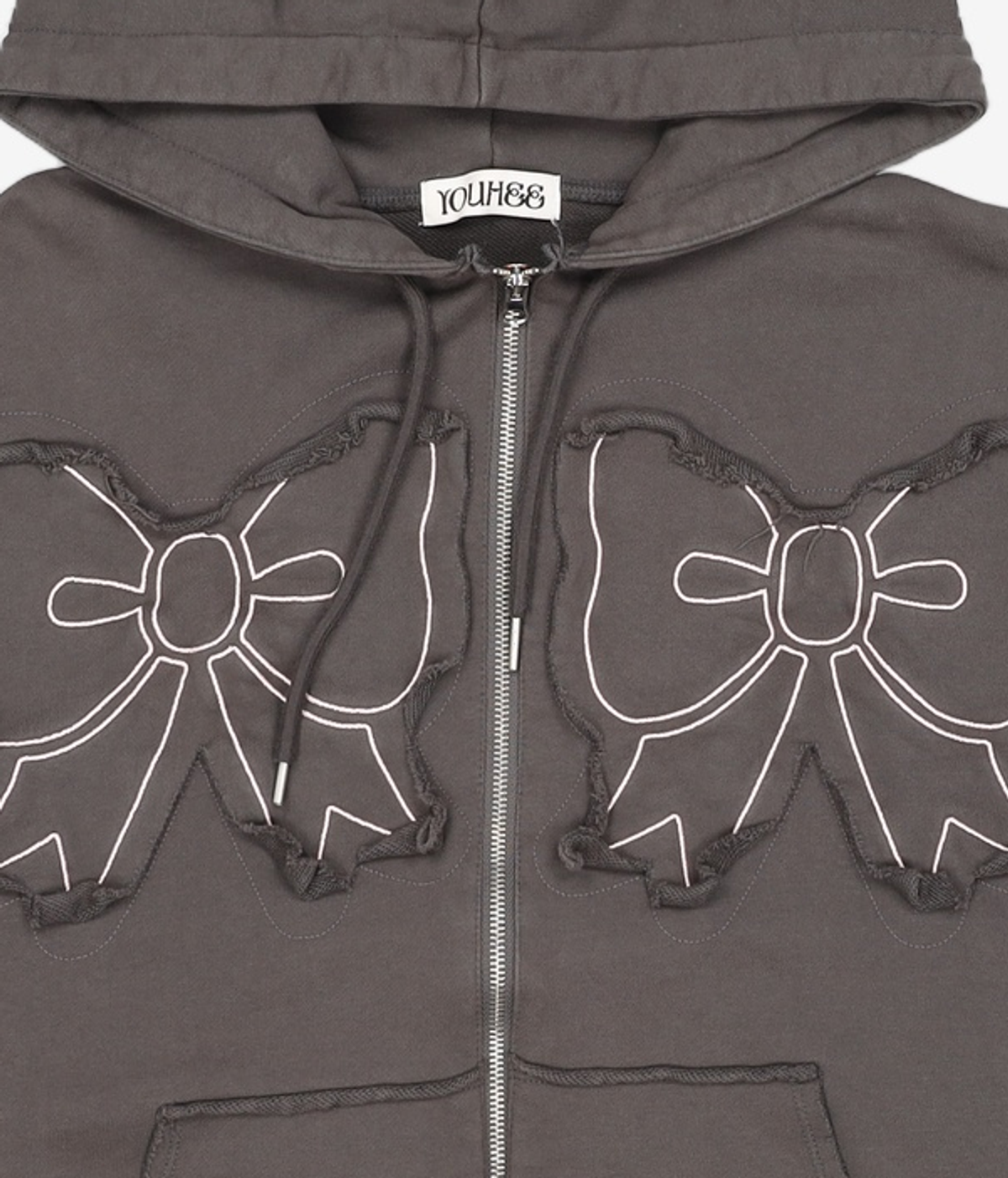 유희(YOUHEE) YOUHEE RIBBON HOOD ZIP-UP CHARCOAL FREE