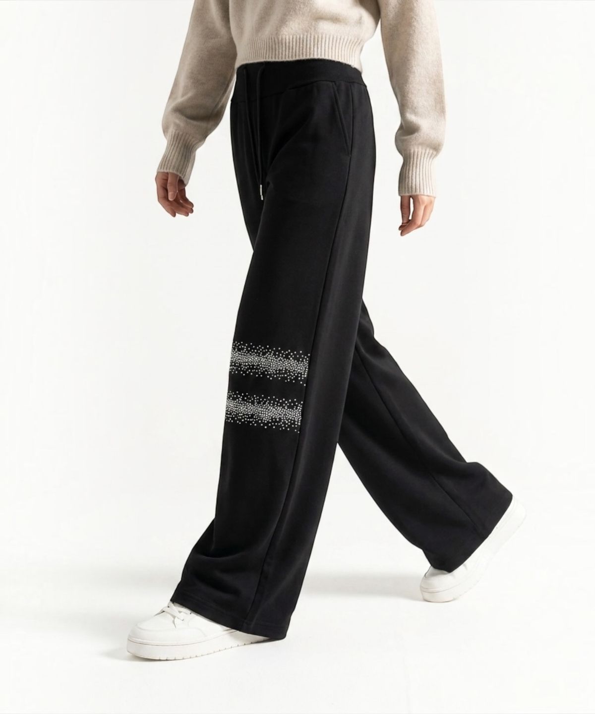 본슬리피(BORN SLIPPY) Crystal Wave Wide Sweat Pants (Black)