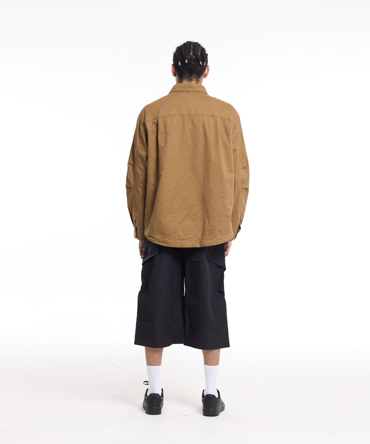 크림소다랩(CREAM SODA LAB) 빈티지 워시드 라운드 포켓 절개 셔츠 자켓 카멜