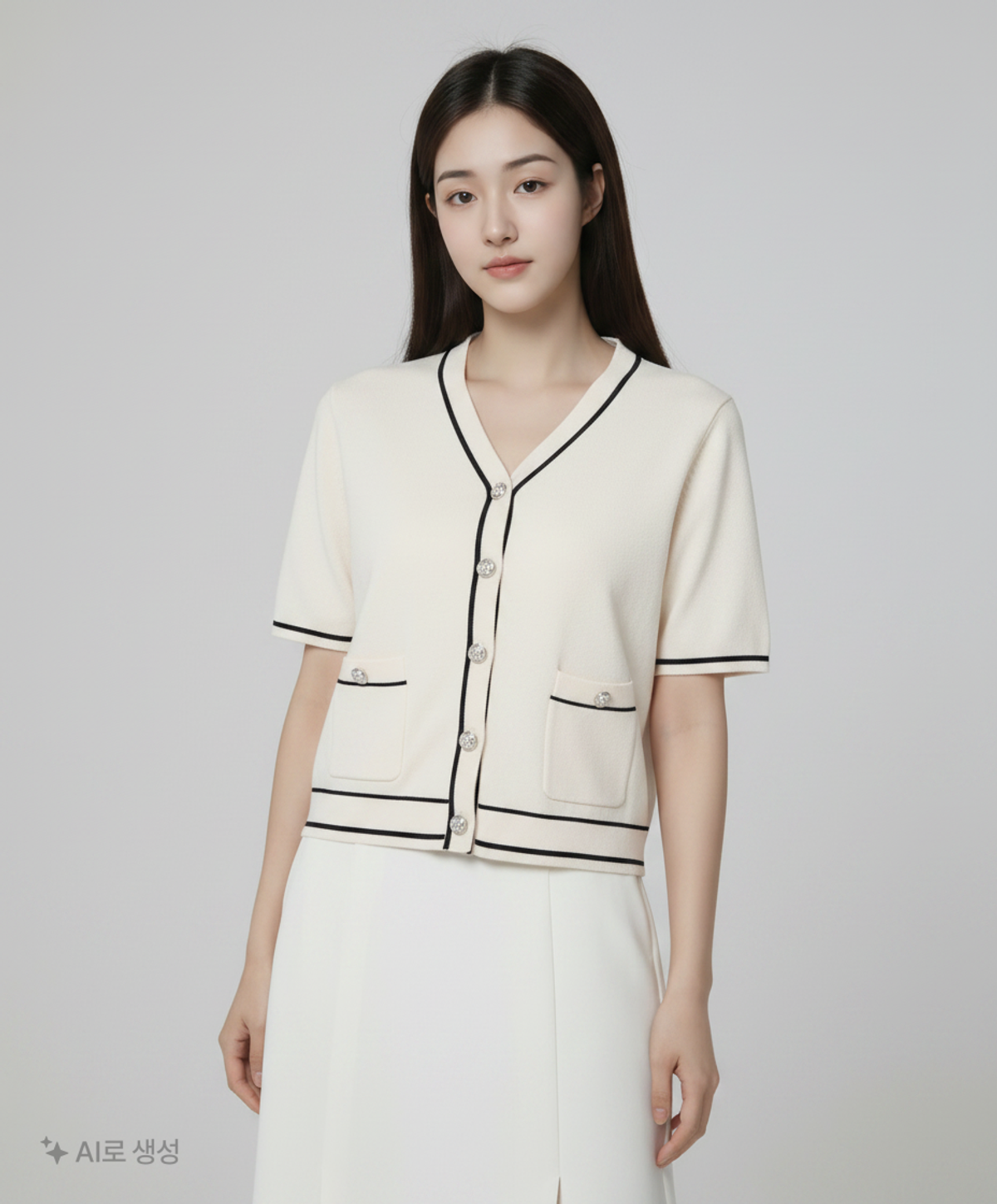 룩캐스트(LOOKAST) 아이보리 리즈 라인 니트 가디건 / IVORY LIZ LINE KNIT CARDIGAN S