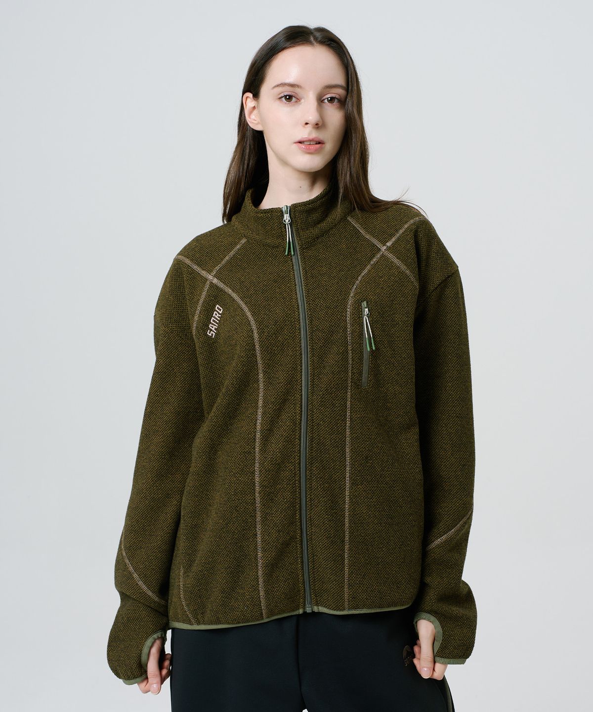 산로(SANRO) [UNISEX] 오드람프 플리스 핑거홀 자켓 - 카키