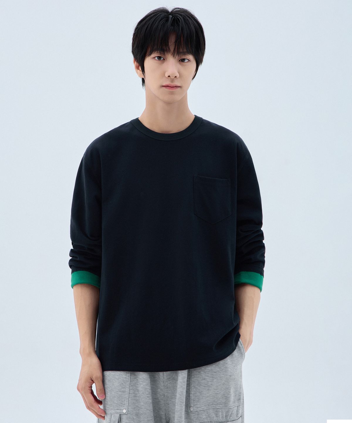 앨빈클로(ALVINCLO) 컬러 배색 롤업 포켓 긴팔티 DLX3120 (2COLOR)