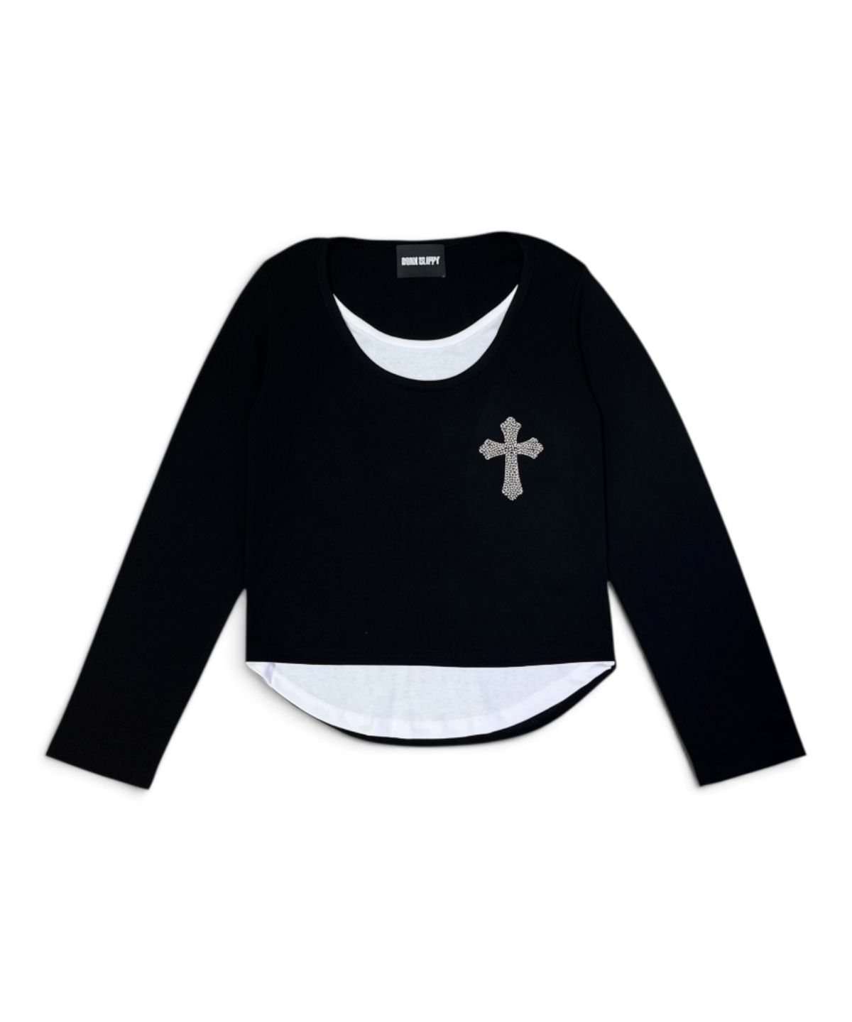 본슬리피(BORN SLIPPY) Crystal Cross Layered Long Sleeve Tee (Black)