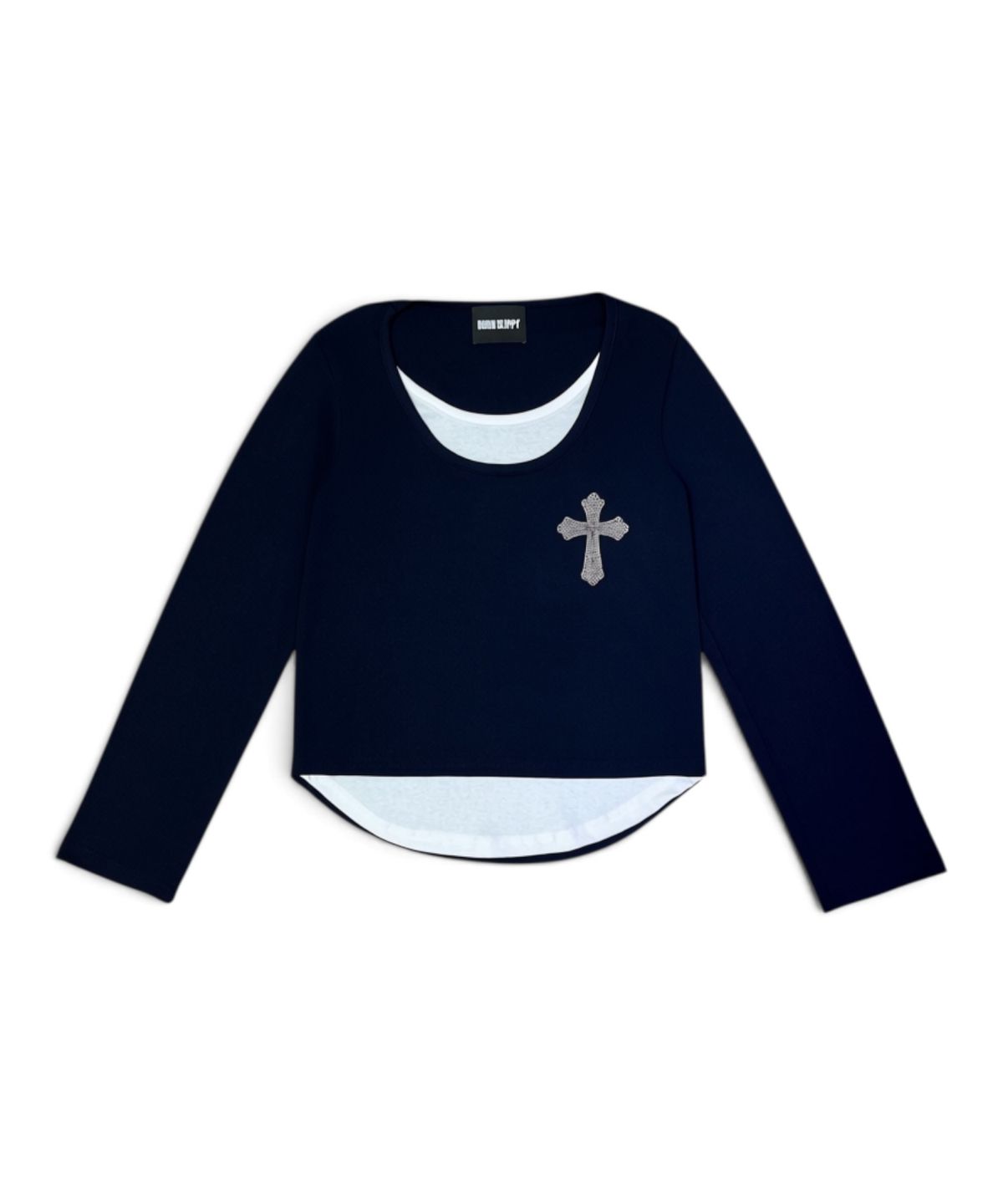 본슬리피(BORN SLIPPY) Crystal Cross Layered Long Sleeve Tee (Navy)