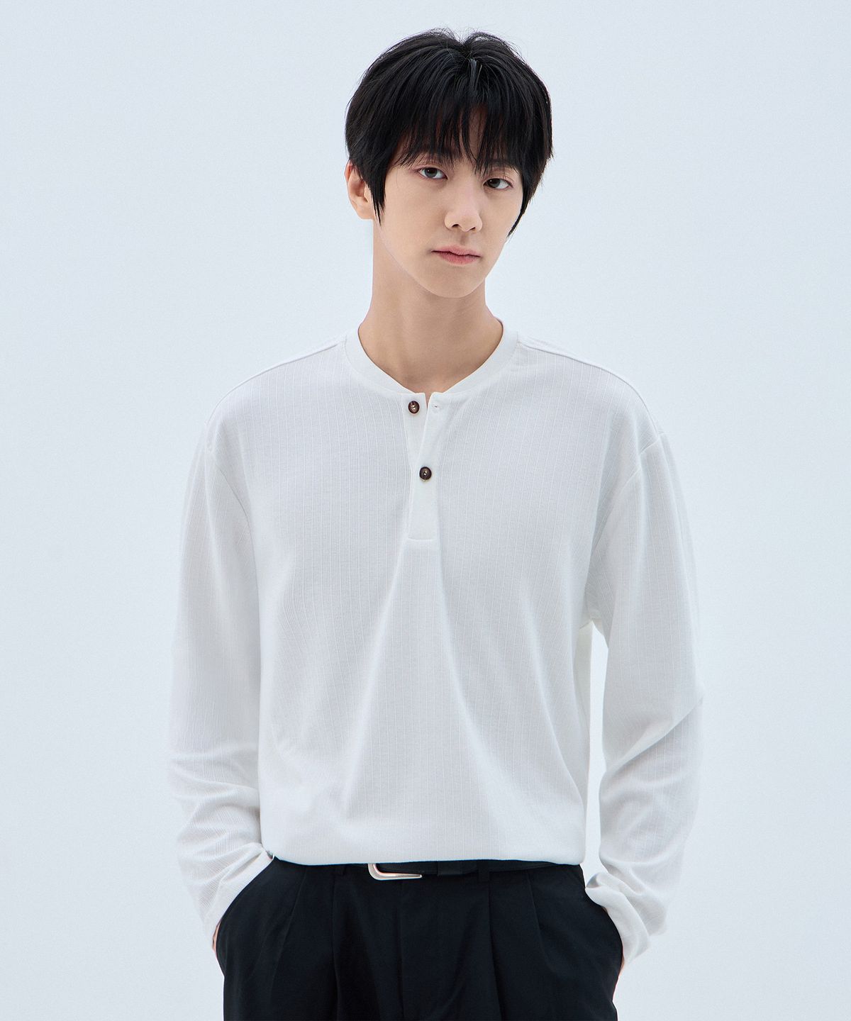 앨빈클로(ALVINCLO) 소프트 골지 버튼 헨리넥 긴팔티 DLX3122 (4COLOR)