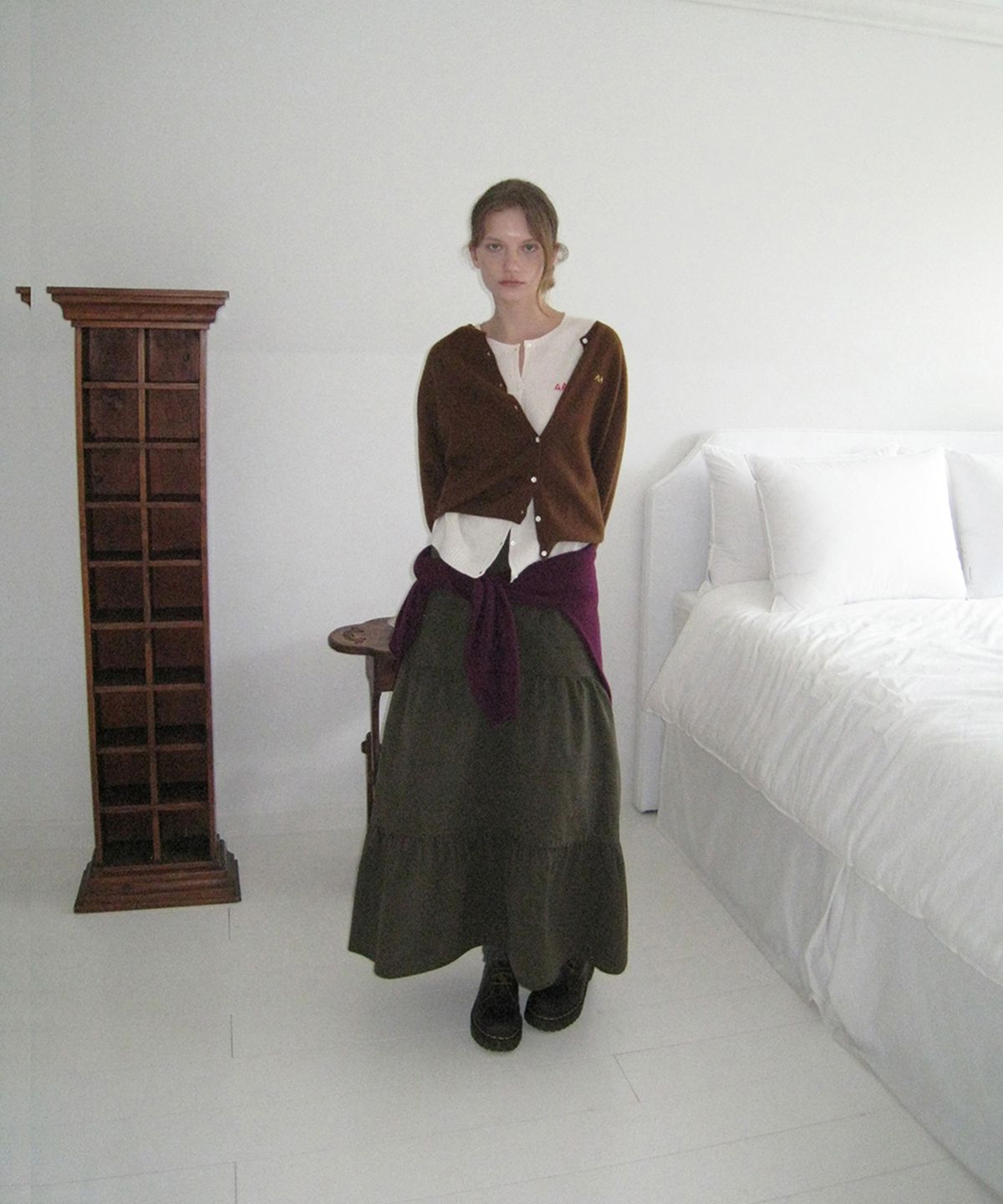 어패럴아카이브(APPAREL ARCHIVE) Poem shirring long skirt - Khaki Brown