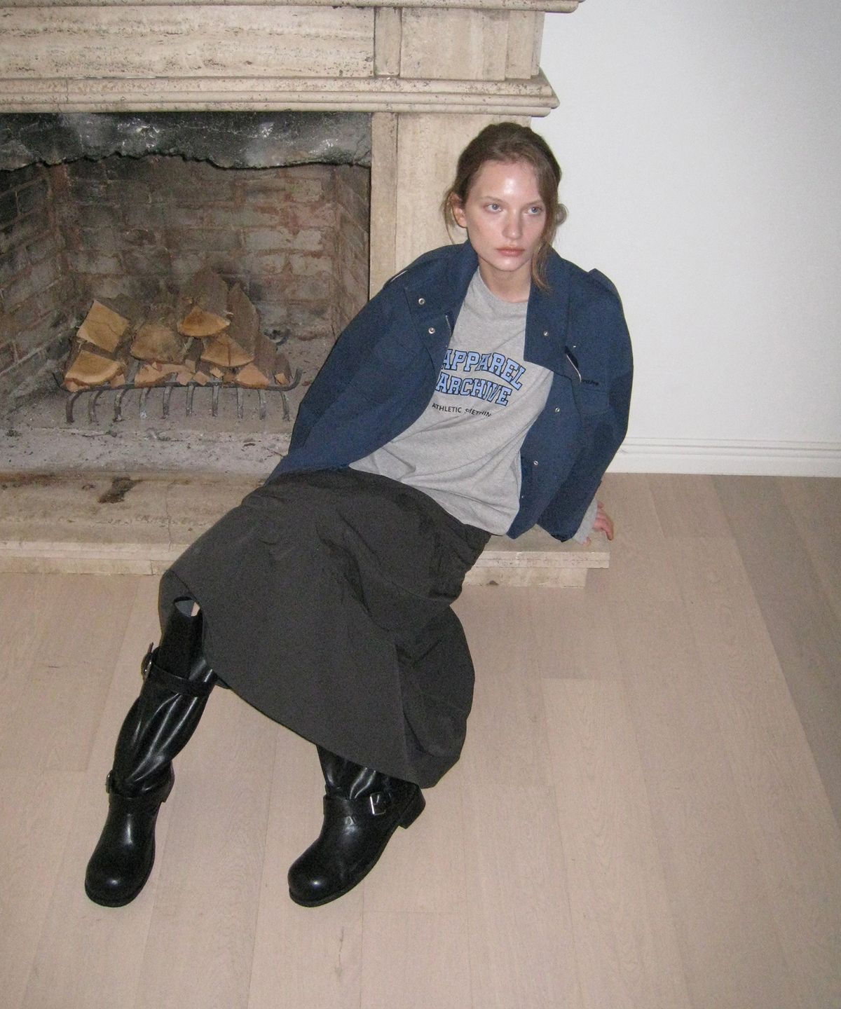 어패럴아카이브(APPAREL ARCHIVE) Poem shirring long skirt - Charcoal
