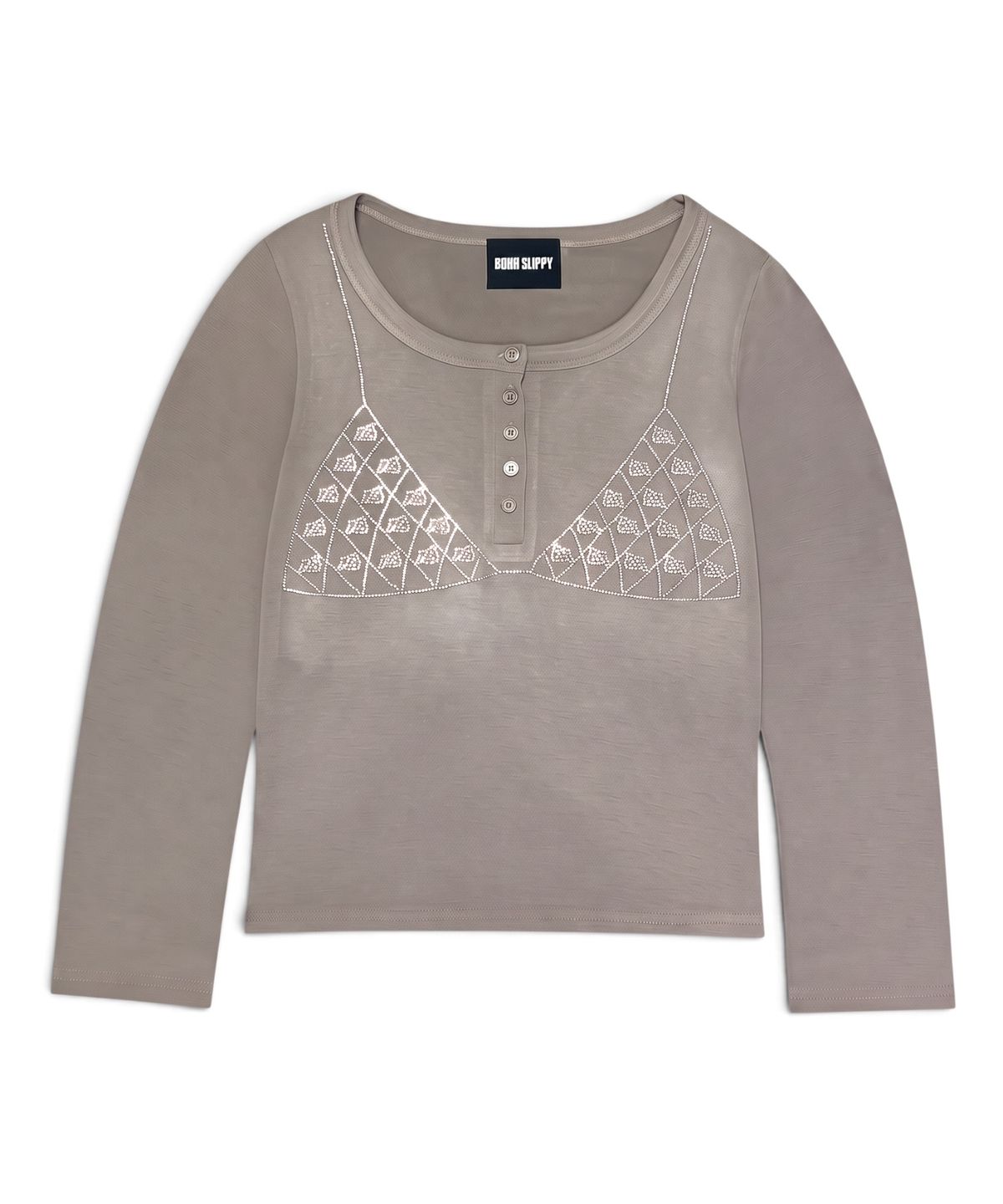 본슬리피(BORN SLIPPY) Crystal Bikini Henley Long Sleeve Tee (Beige)