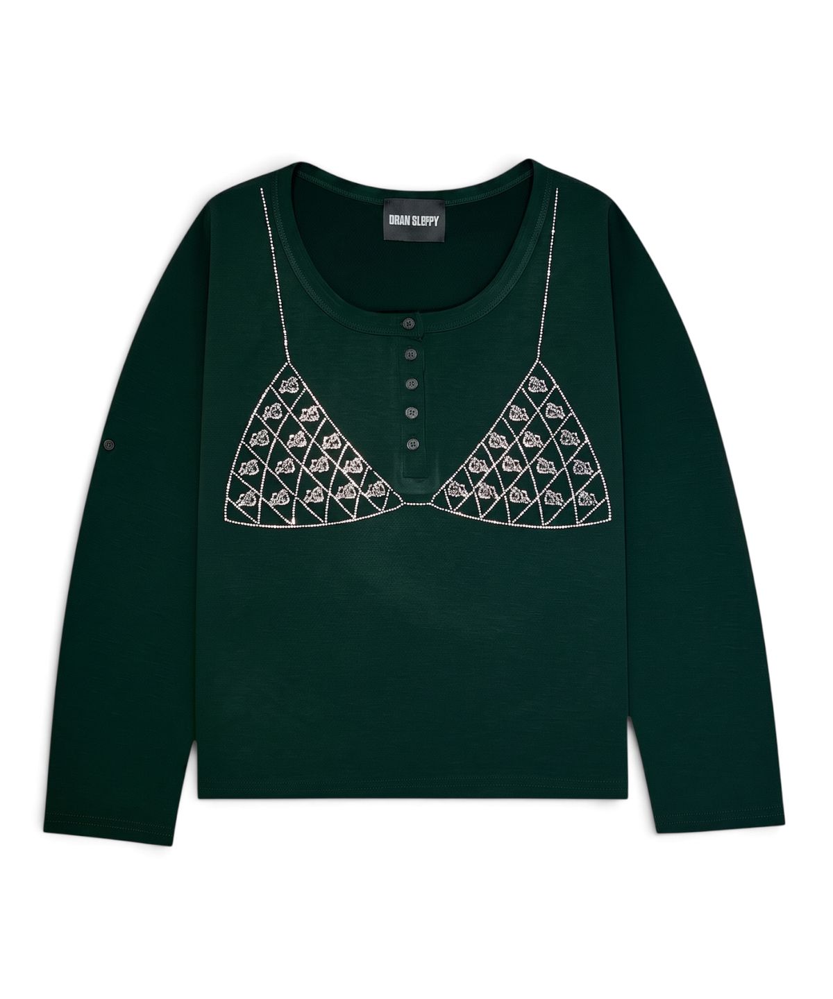 본슬리피(BORN SLIPPY) Crystal Bikini Henley Long Sleeve Tee (Green)