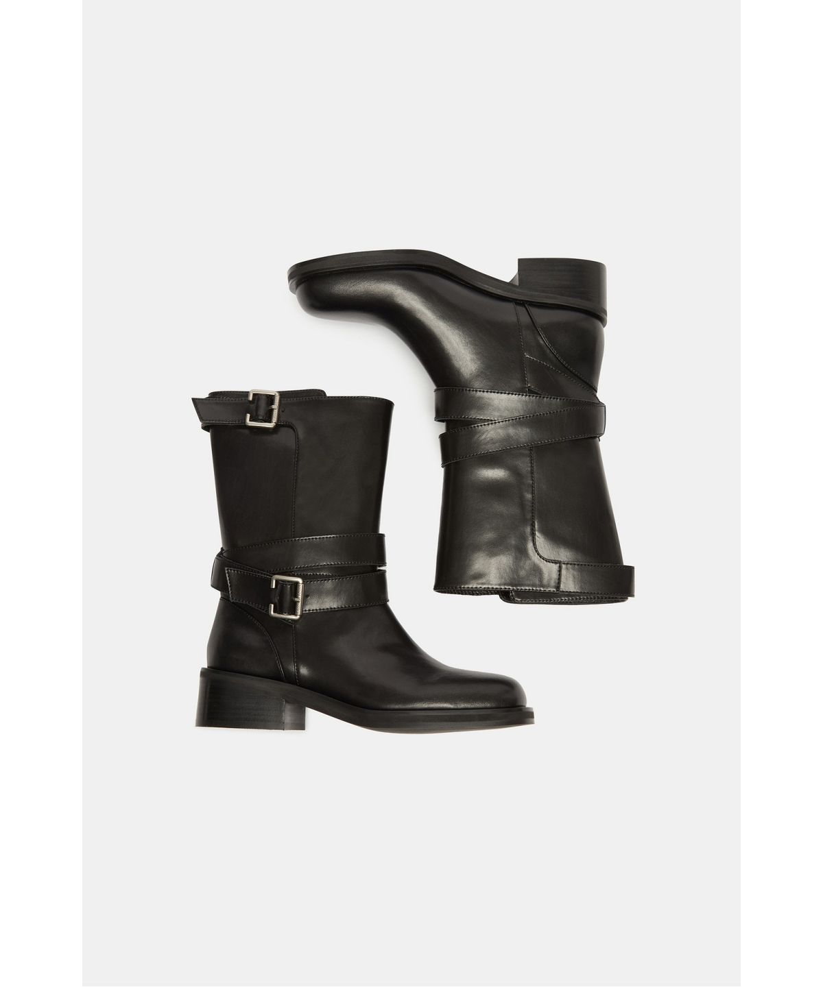 슈콤마보니(SUECOMMA BONNIE) Double buckle middle boots(black)_DG3CW26512BLK