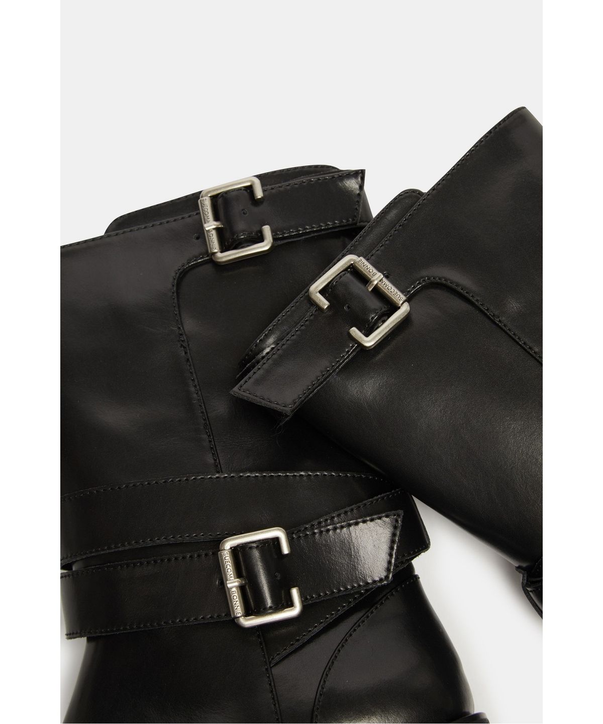 슈콤마보니(SUECOMMA BONNIE) Double buckle middle boots(black)_DG3CW26512BLK