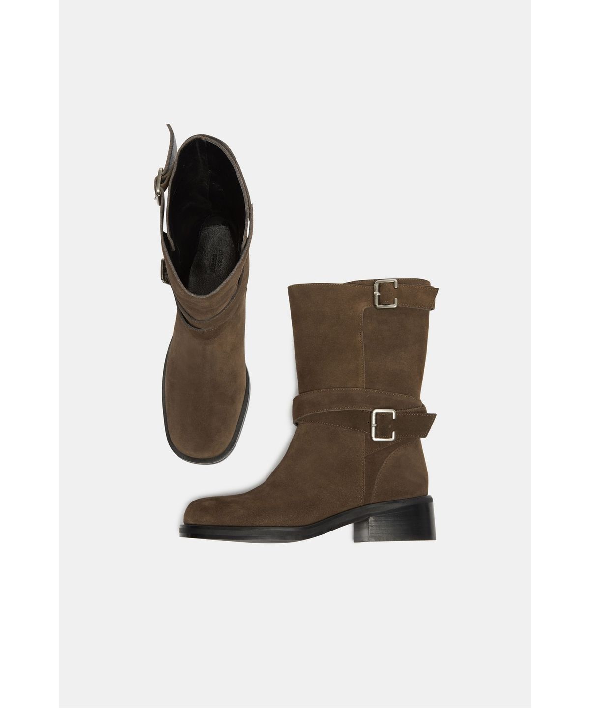 슈콤마보니(SUECOMMA BONNIE) Double buckle middle boots(brown)_DG3CW26512BRN