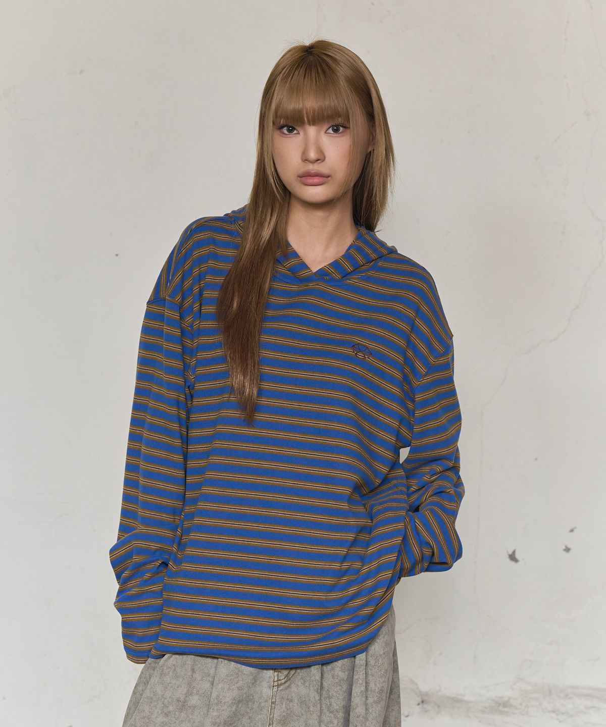 논타입(NONTYPE) MULTI STRIPE FLEECE HOODY (BLUE)