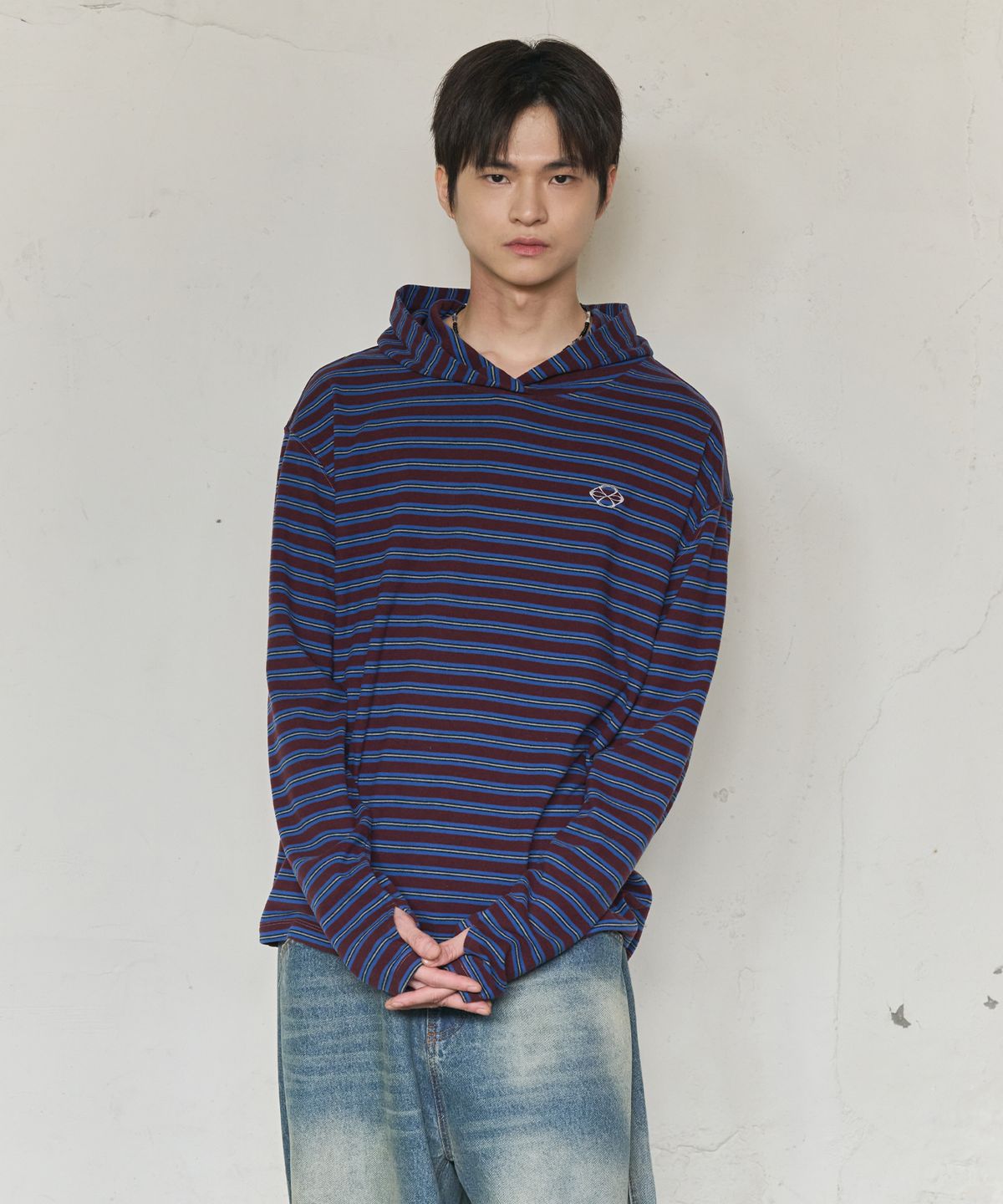 논타입(NONTYPE) MULTI STRIPE FLEECE HOODY (PURPLE)
