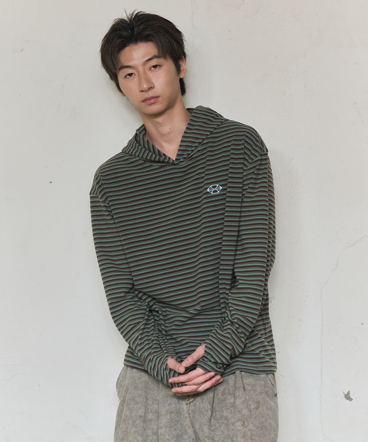 논타입(NONTYPE) MULTI STRIPE FLEECE HOODY (GREEN)