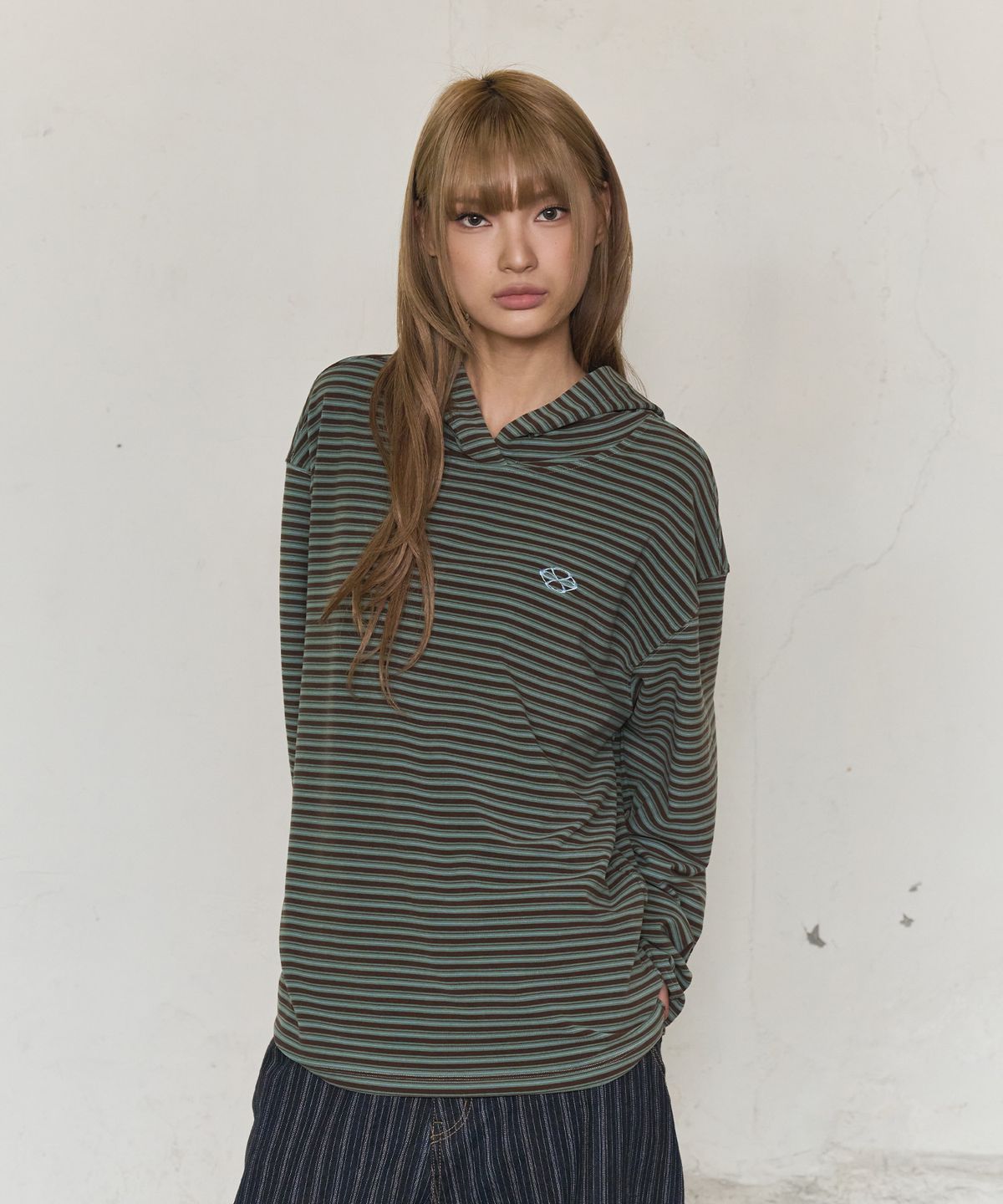 논타입(NONTYPE) MULTI STRIPE FLEECE HOODY (GREEN)