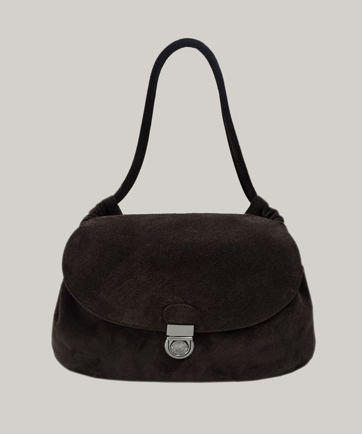 몽드몽드(MONDE MONDE) Lune Gather Shoulder Bag Choco Brown Suede