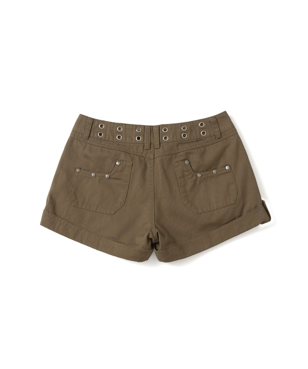 낫포너드(NOT4NERD) W Eyelet Studded Roll Up Utility Shorts - Brown