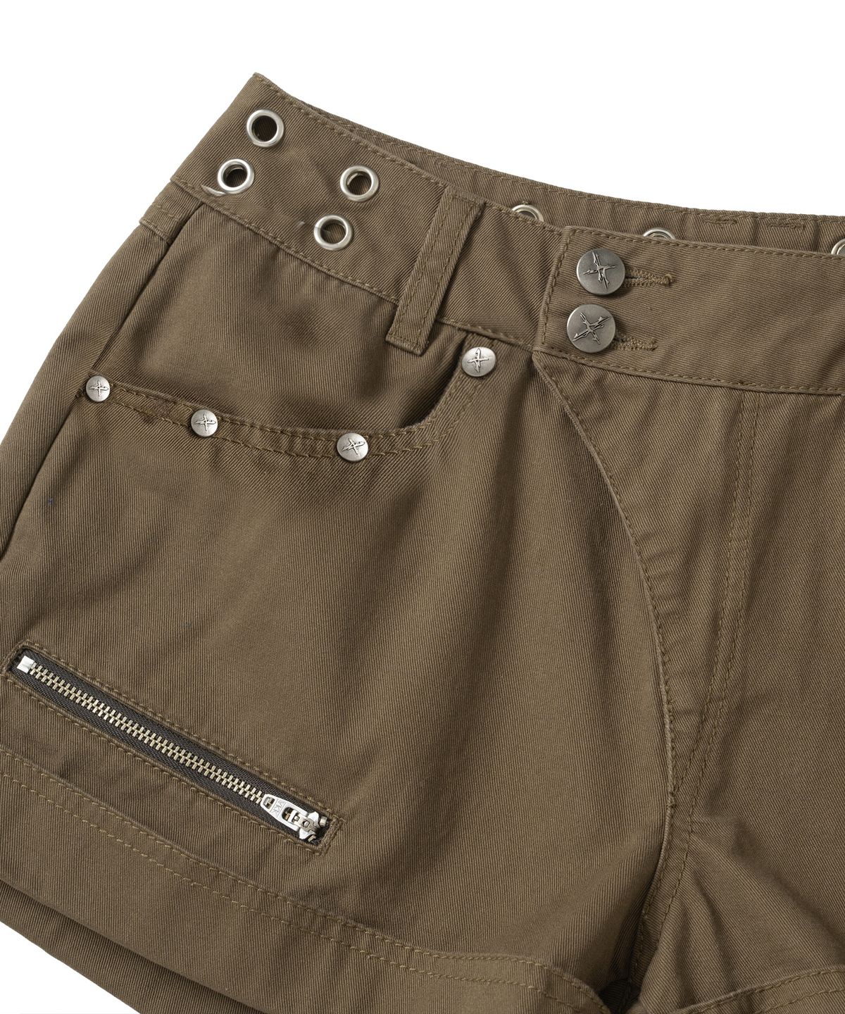 낫포너드(NOT4NERD) W Eyelet Studded Roll Up Utility Shorts - Brown