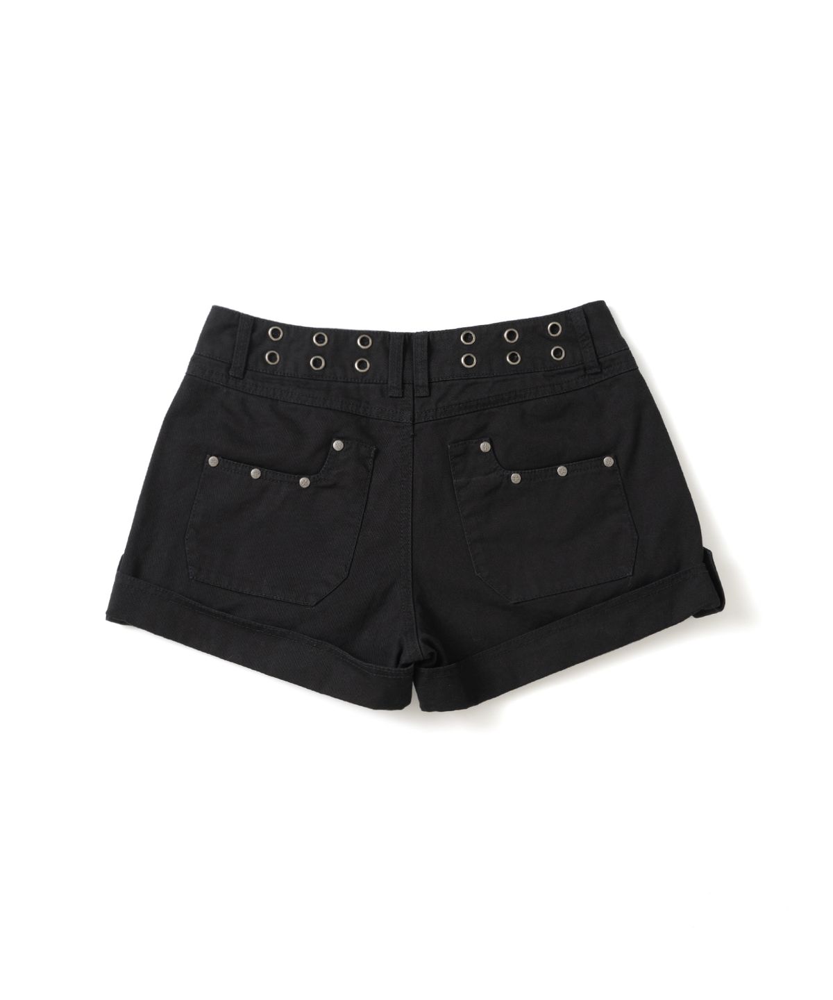 낫포너드(NOT4NERD) W Eyelet Studded Roll Up Utility Shorts - Black