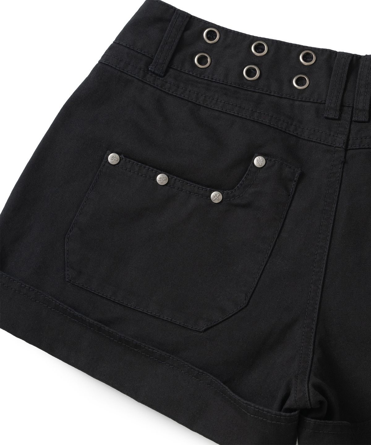 낫포너드(NOT4NERD) W Eyelet Studded Roll Up Utility Shorts - Black