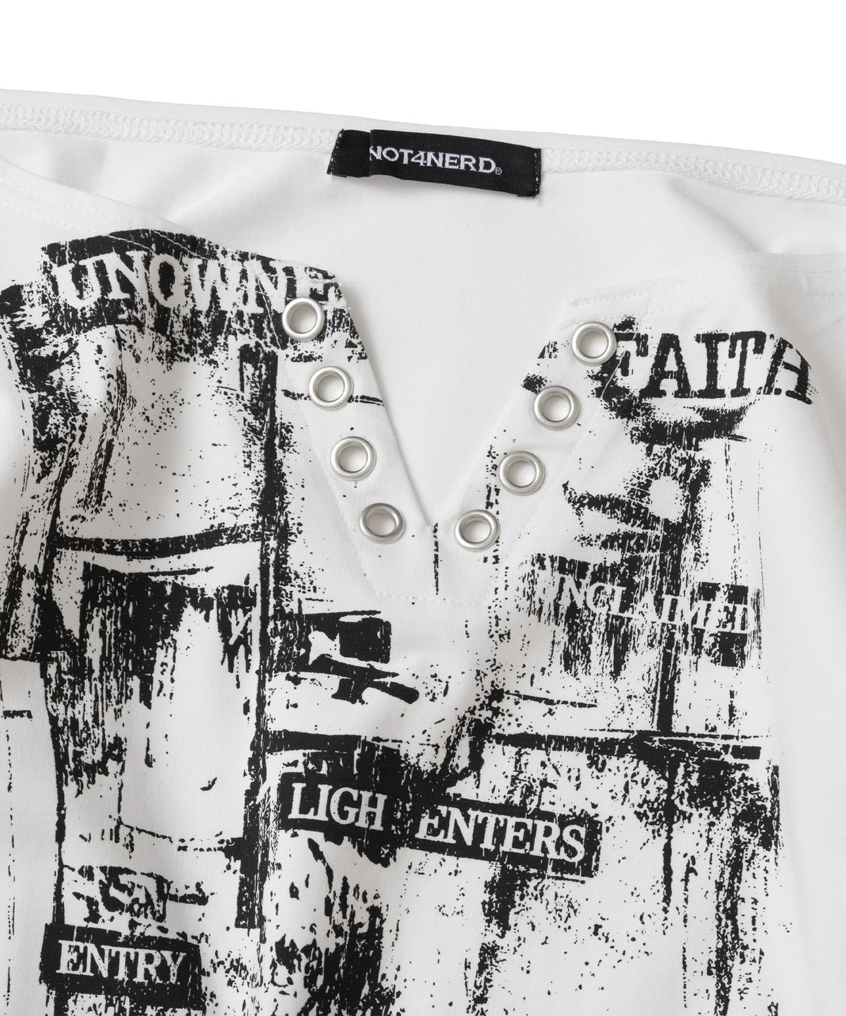 낫포너드(NOT4NERD) W Unknown Records Slit V-Neck Long Sleeve - White