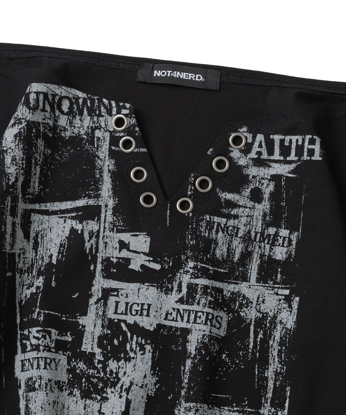 낫포너드(NOT4NERD) W Unknown Records Slit V-Neck Long Sleeve - Black