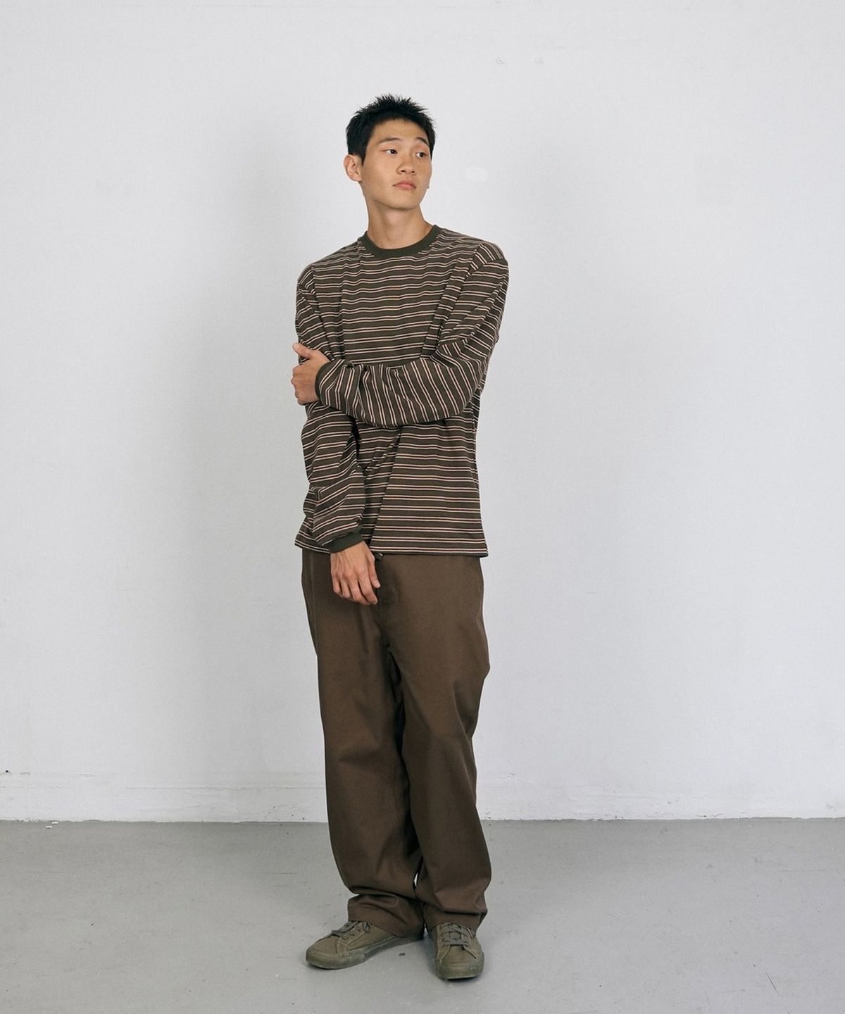 해브해드(HAVEHAD) 스트라이프 롱 슬리브 티 (스트라이프 카키)