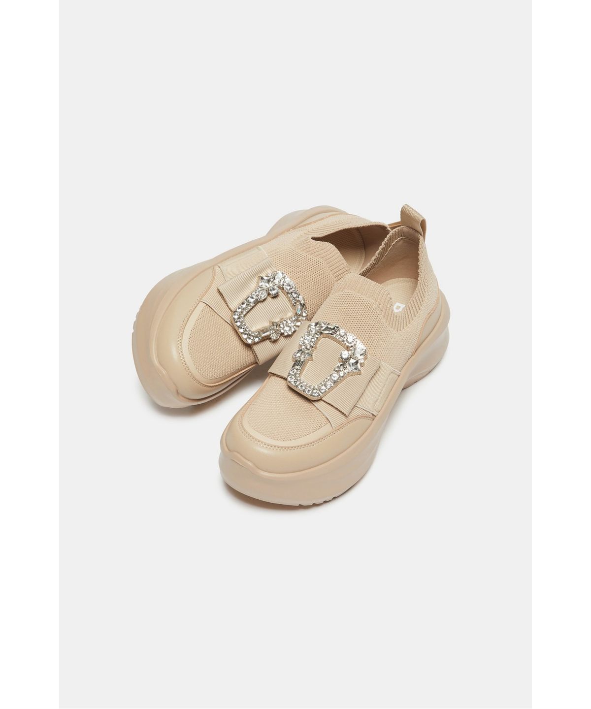 슈콤마보니(SUECOMMA BONNIE) Crystal buckle sneakers(beige)_DG4DA26519BEE