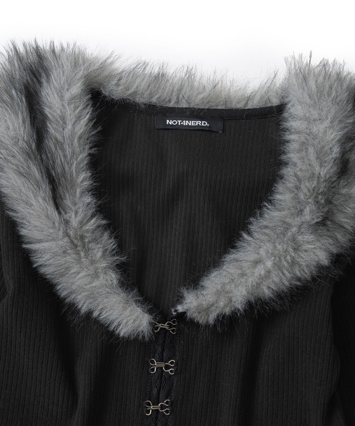 낫포너드(NOT4NERD) W Fur Trim Hook Cardigan - Black