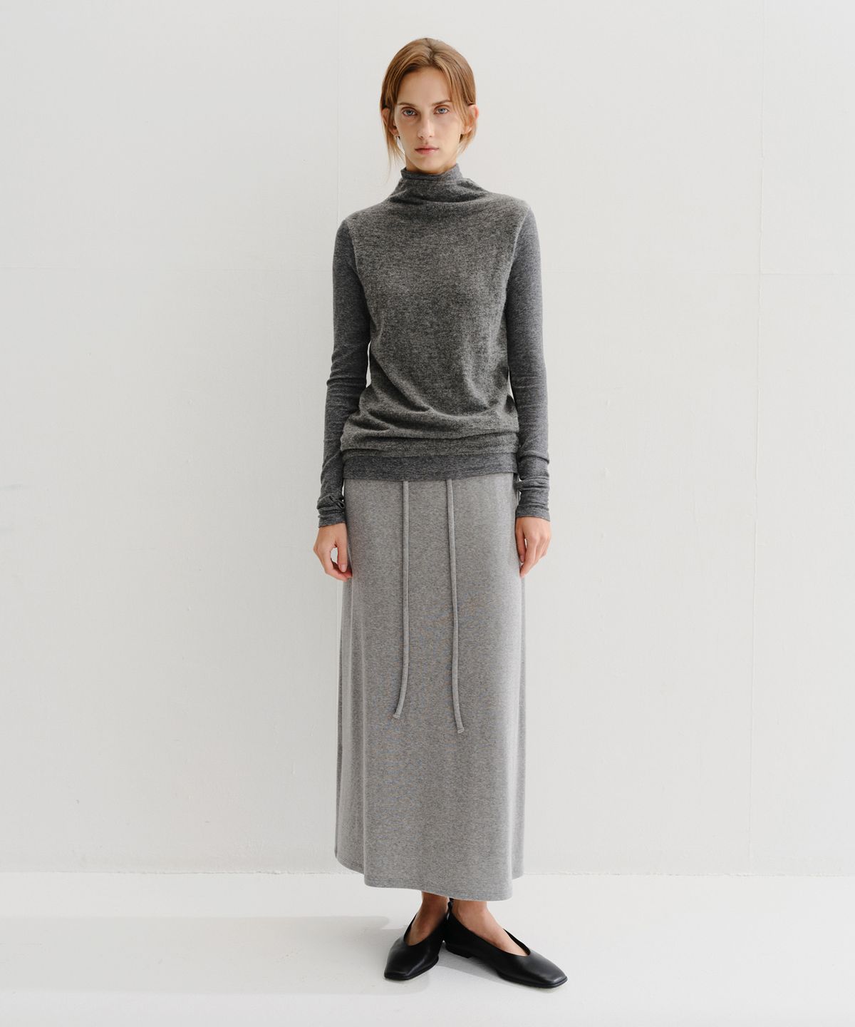 이아(EAAH) WOOL BANDING MAXI SKIRT (GREY)