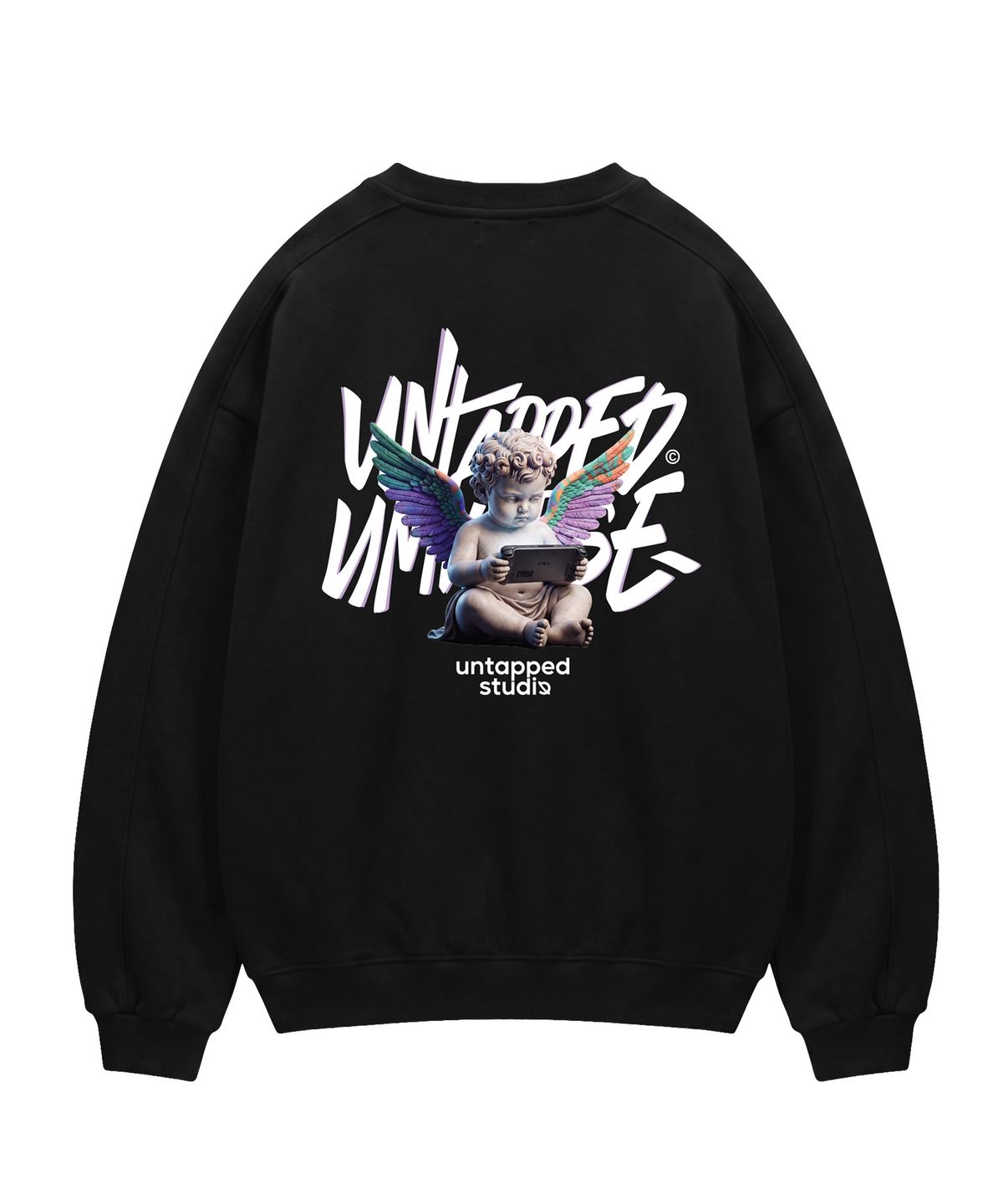 언탭트 스튜디오(UNTAPPED STUDIO) 340G 아케이드 세라프 에센셜 사이드 절개 오버핏 맨투맨 스웨트 티셔츠 3Color