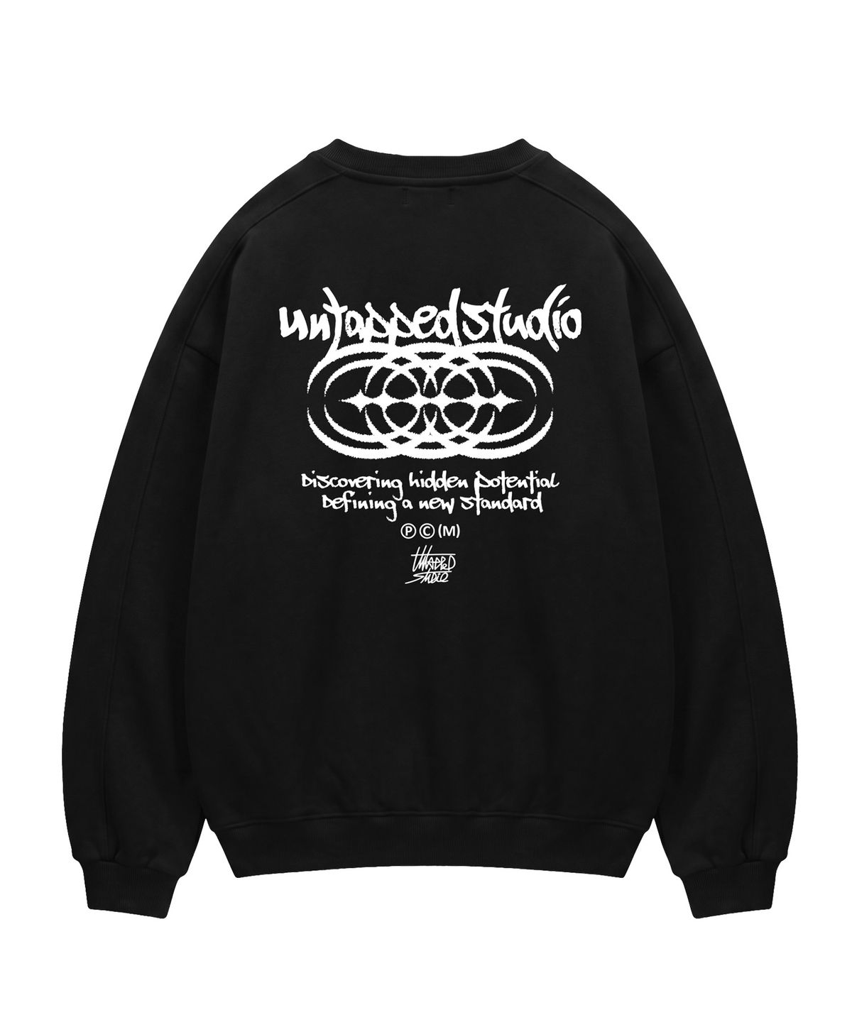 언탭트 스튜디오(UNTAPPED STUDIO) 340G Tribal Graphic 에센셜 사이드 절개 오버핏 맨투맨 스웨트 티셔츠 3Color