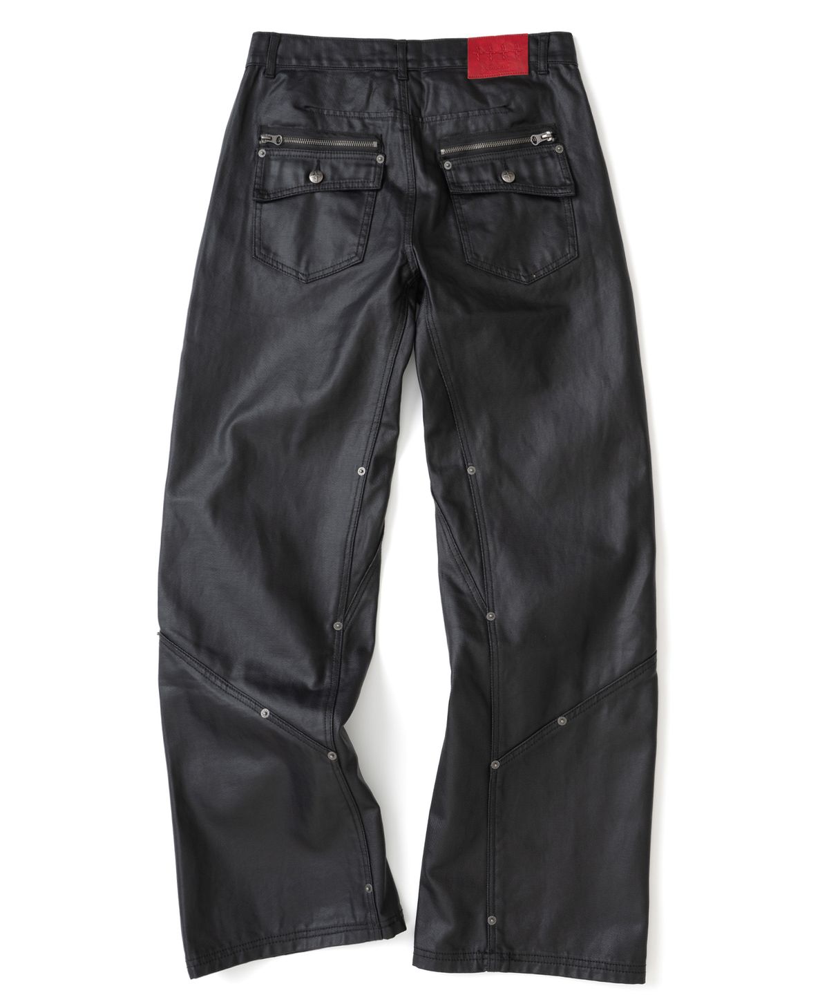 낫포너드(NOT4NERD) Stud Panel Coated Curved Pants - Black
