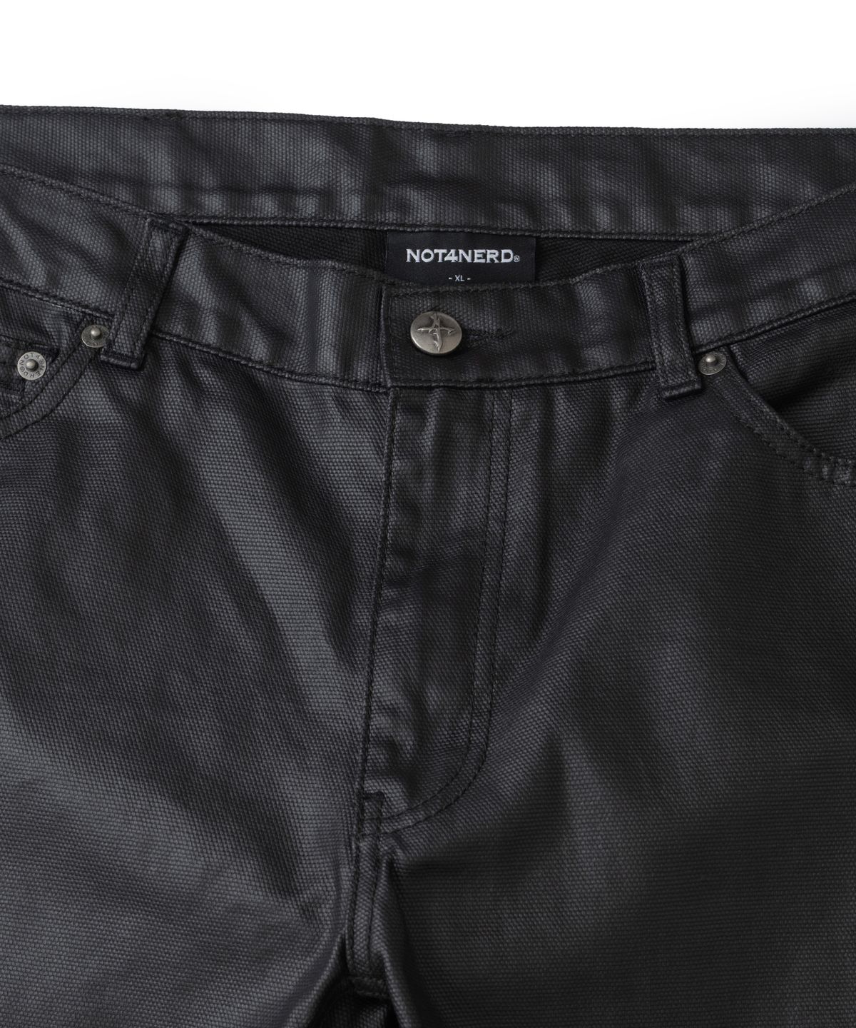 낫포너드(NOT4NERD) Stud Panel Coated Curved Pants - Black