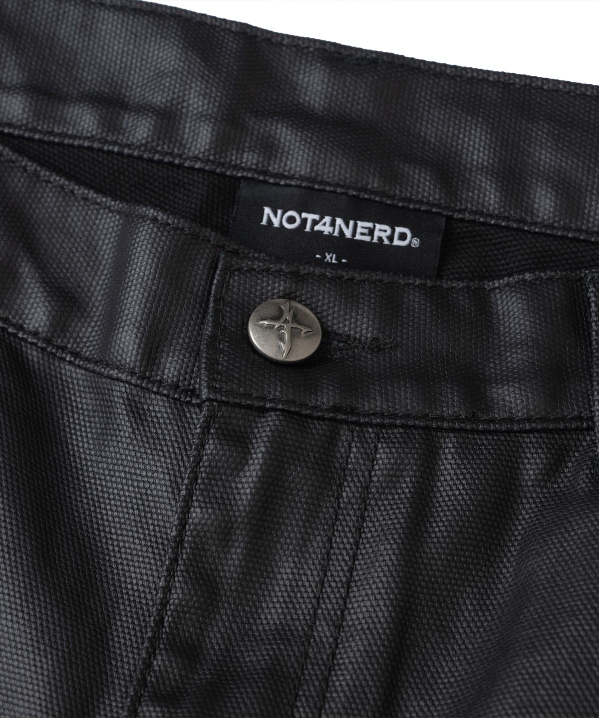 낫포너드(NOT4NERD) Stud Panel Coated Curved Pants - Black
