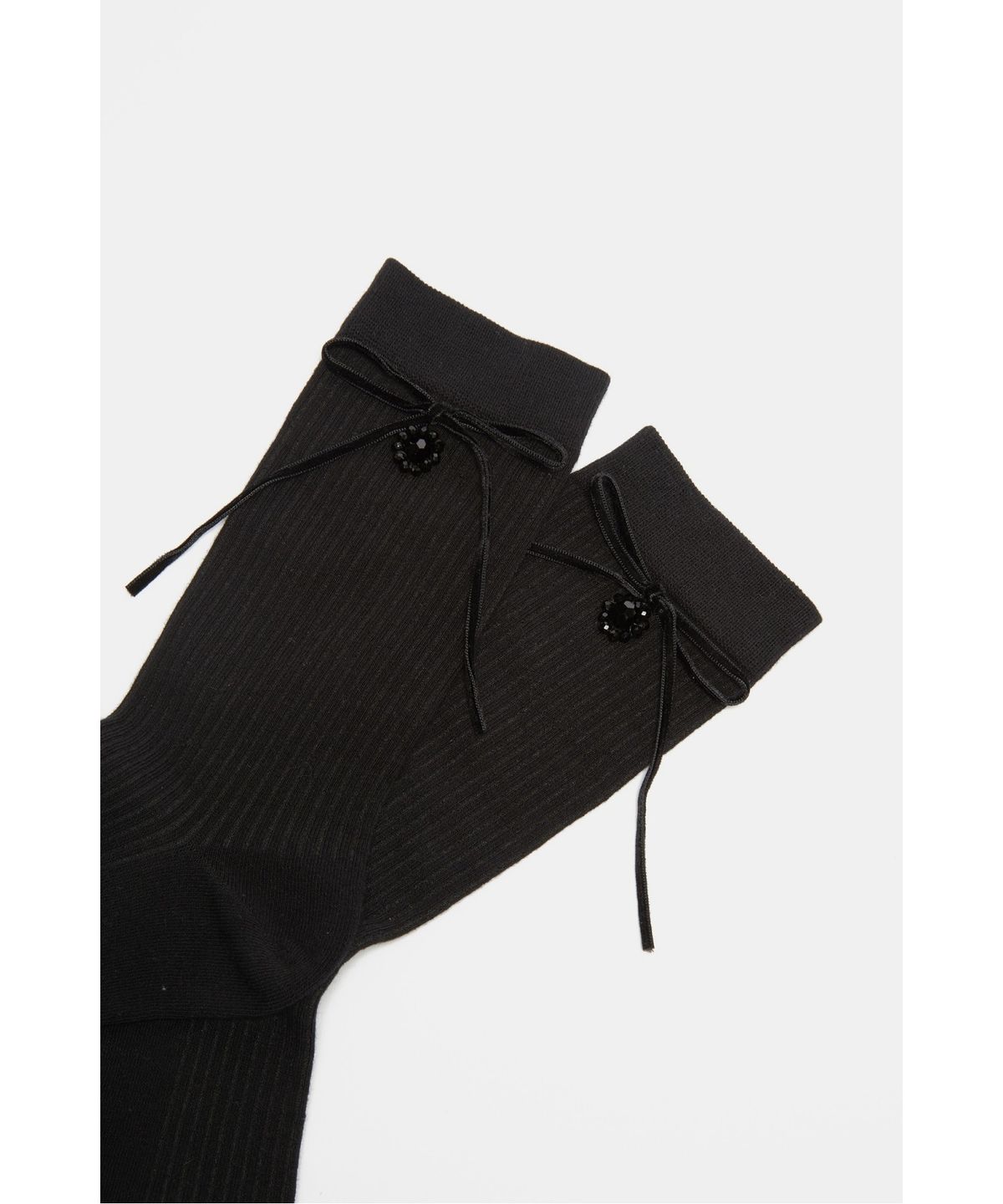 슈콤마보니(SUECOMMA BONNIE) Ribbon bead socks(black)_DSLAA26502BLK